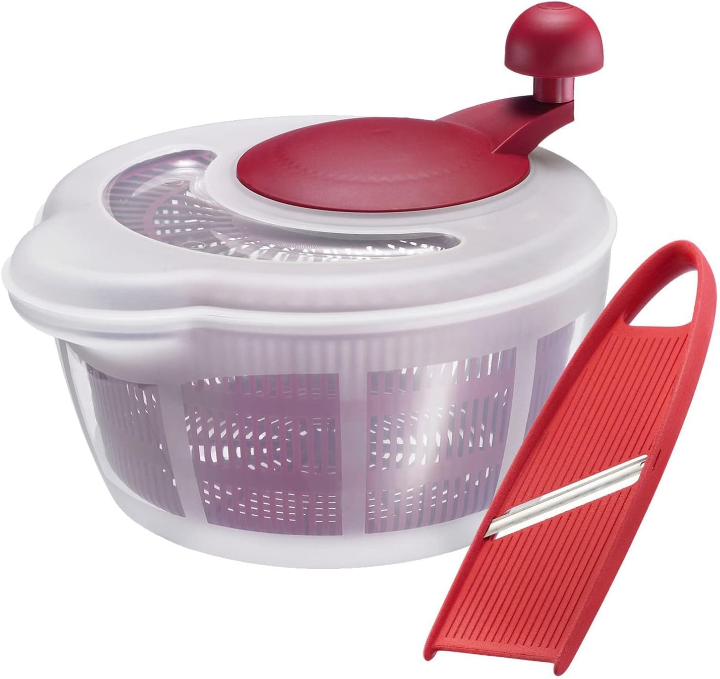 Salat-Set: Salatschleuder & Gemüsehobel, Rot, Standard + Hobel
