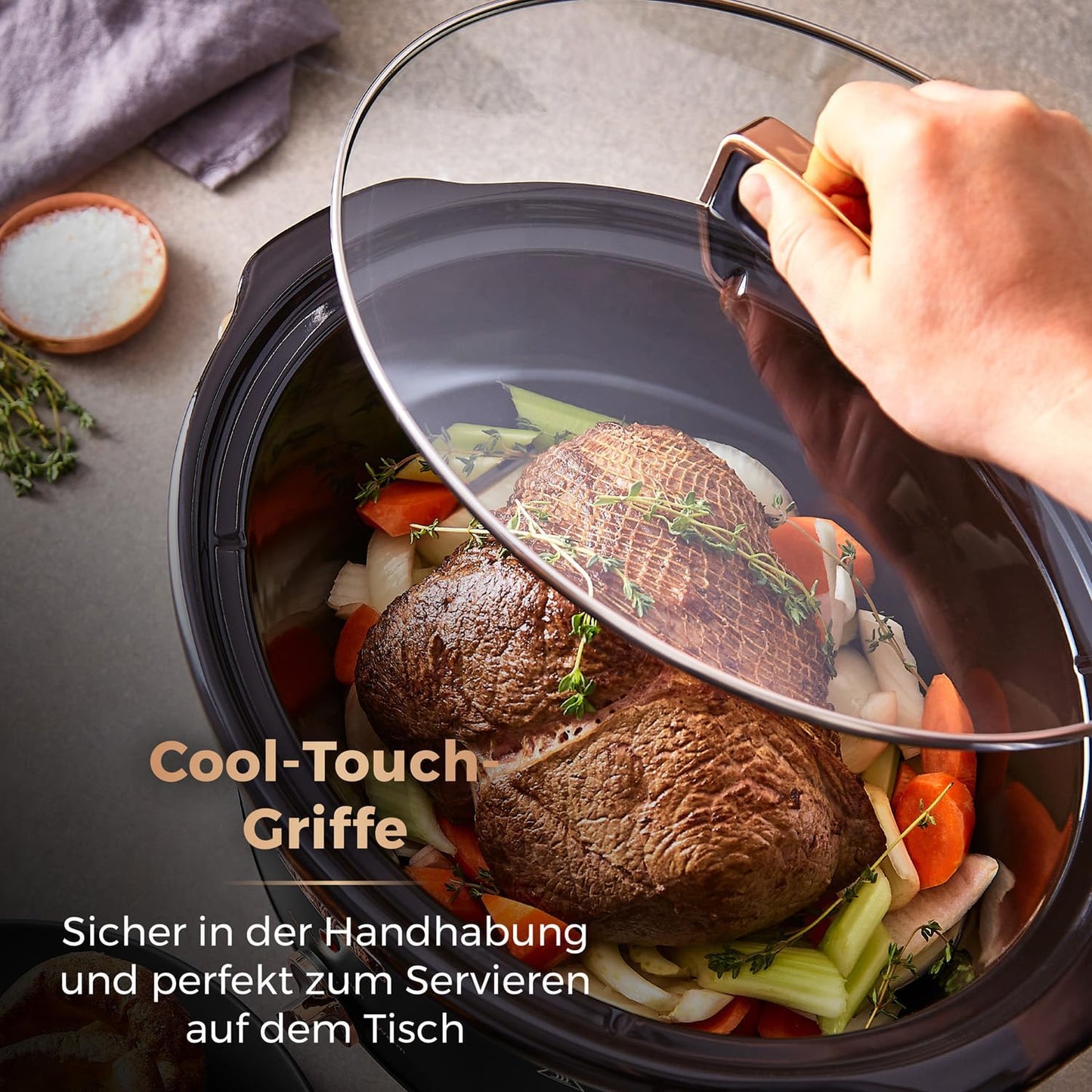 Cavaletto Schongarer mit 3 Wärmestufen, 6,5L Slow Cooker Schwarz