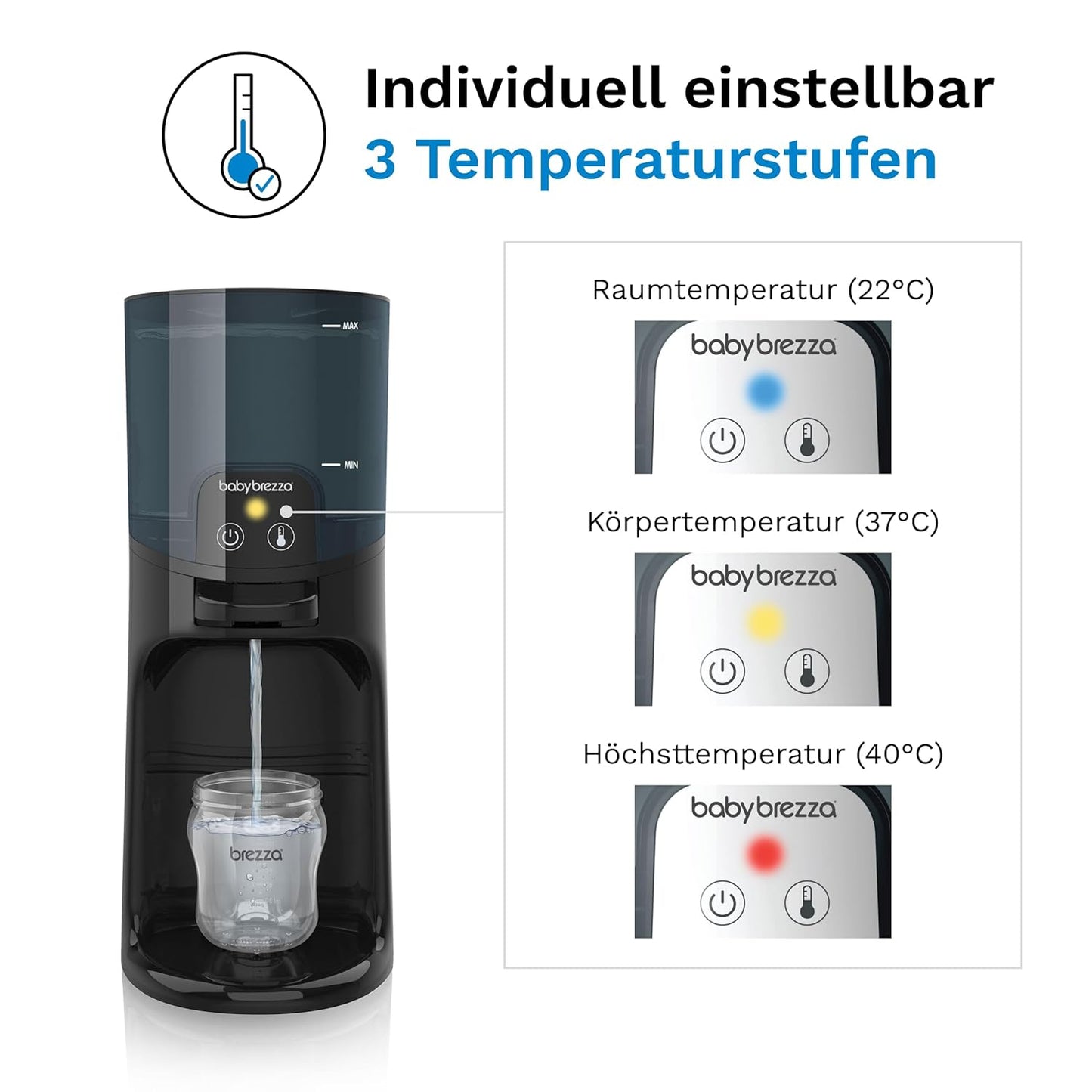 Wasserwärmer für Babynahrung mit 3 Temperaturstufen, Schwarz