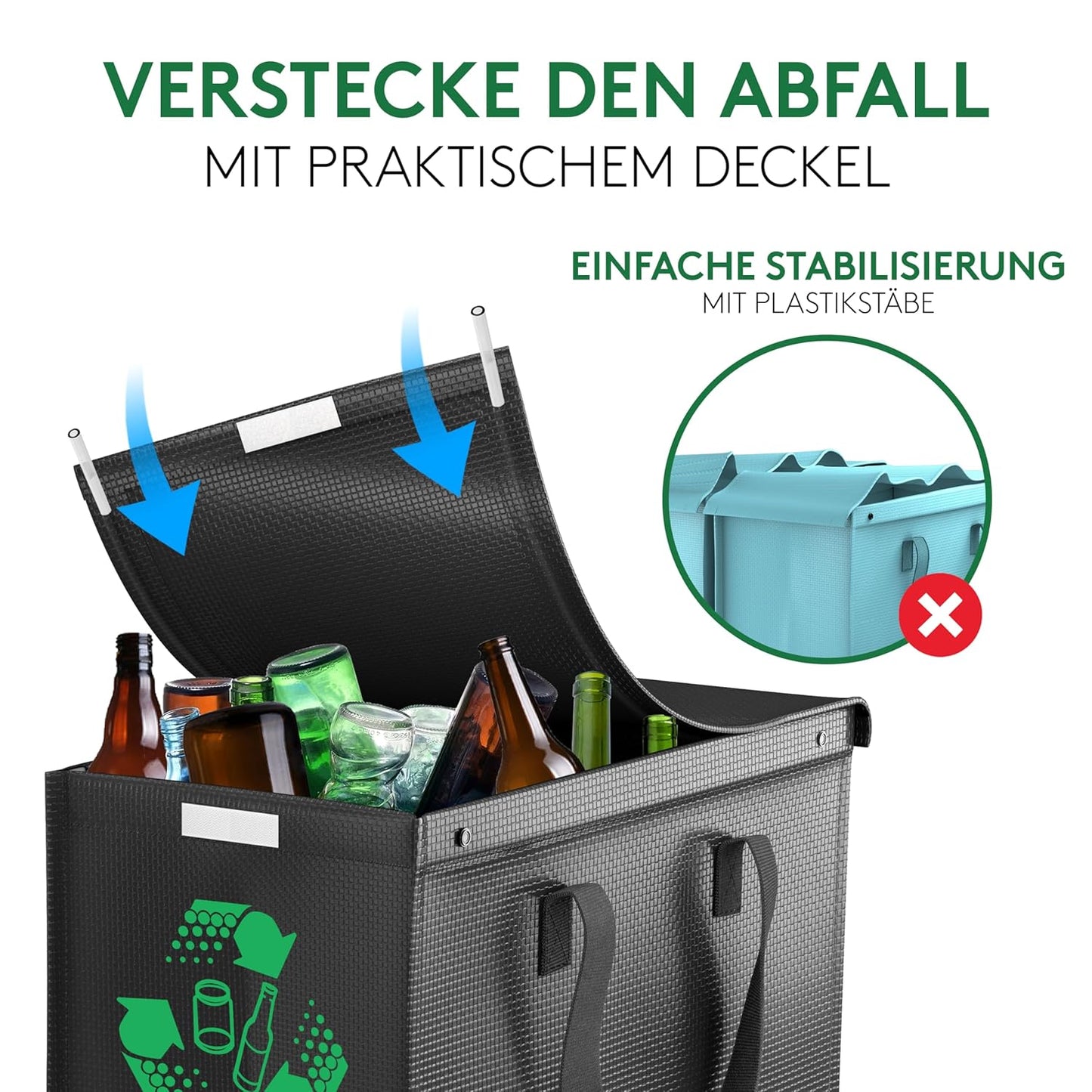 Black Edition Mülltrennsystem für Papier, Glas und Plastik, Black Edition Medio + Deckel