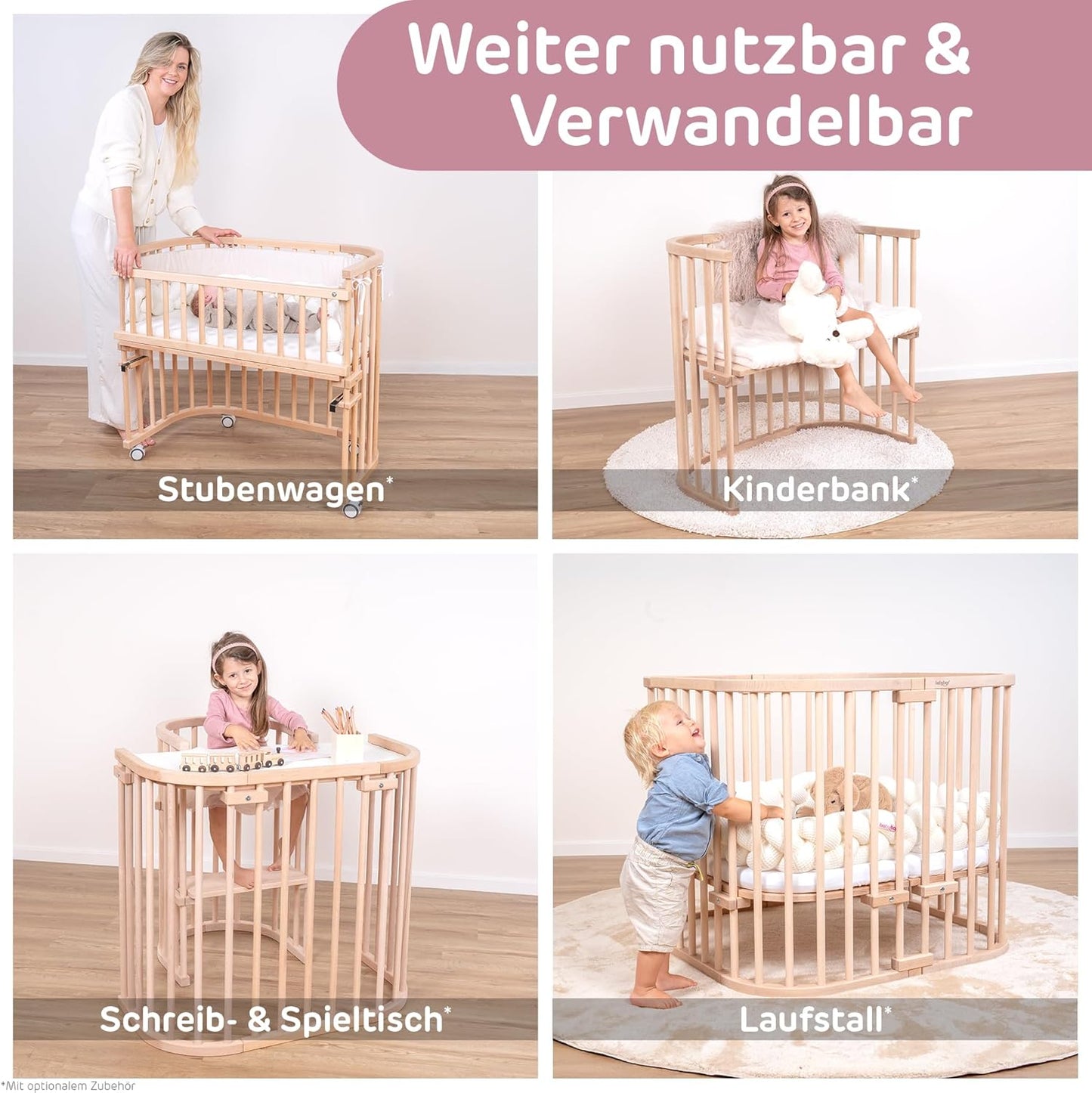 Beistellbett Midi mit Matratze Classic Soft, Natur Unbehandelt 88L x 44.5B x 79H cm Mit Matratze