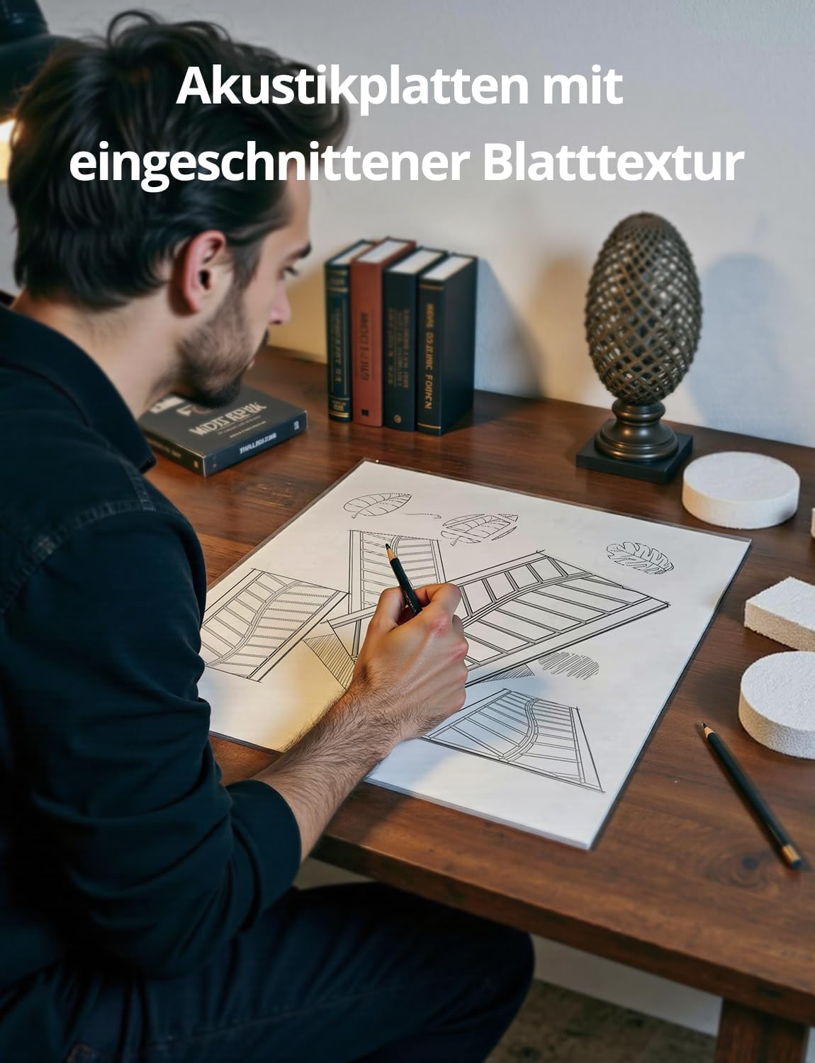 4 x selbstklebende Akustikplatten, Grosse Blätter –4 Stück Weiss
