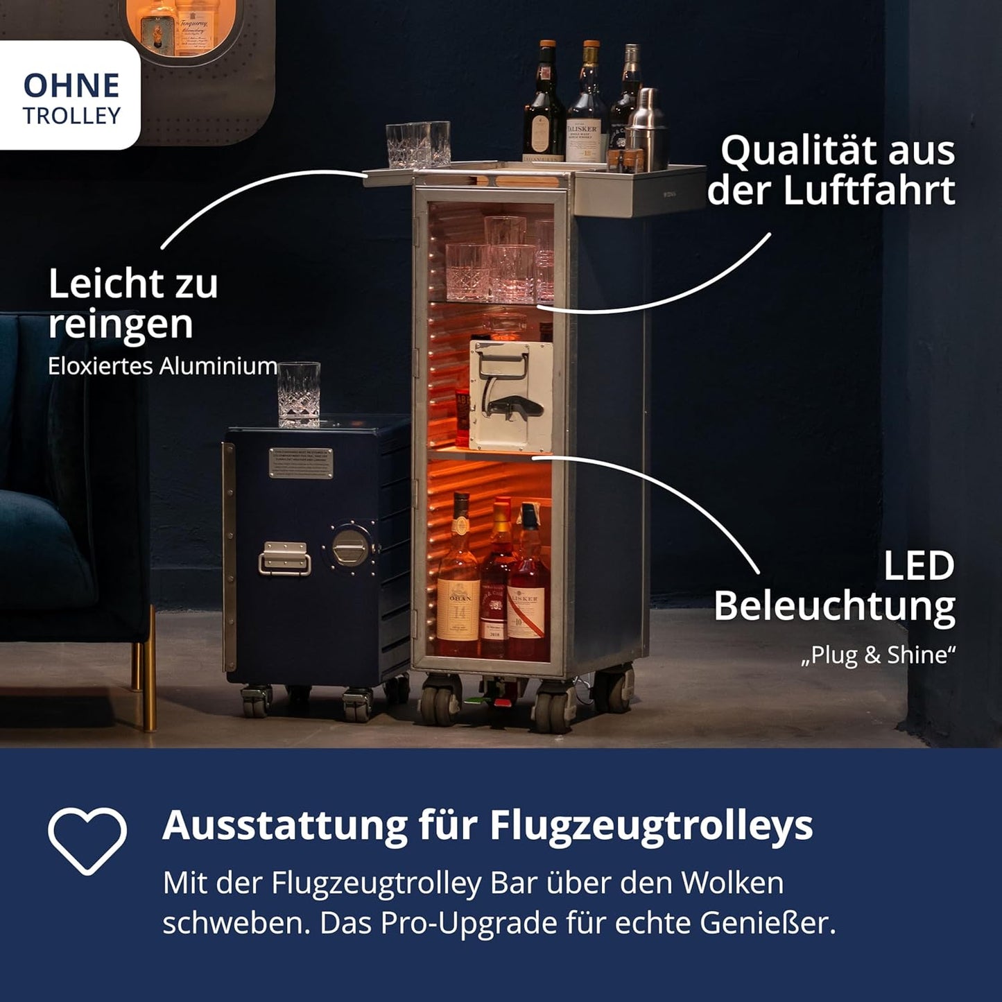 Ausstattungspaket für Flugzeugtrolleys inkl. Sideboxen, KSSU-Norm, Aluminium (+ 3x Sidebox & 3x Barmatte) KSSU