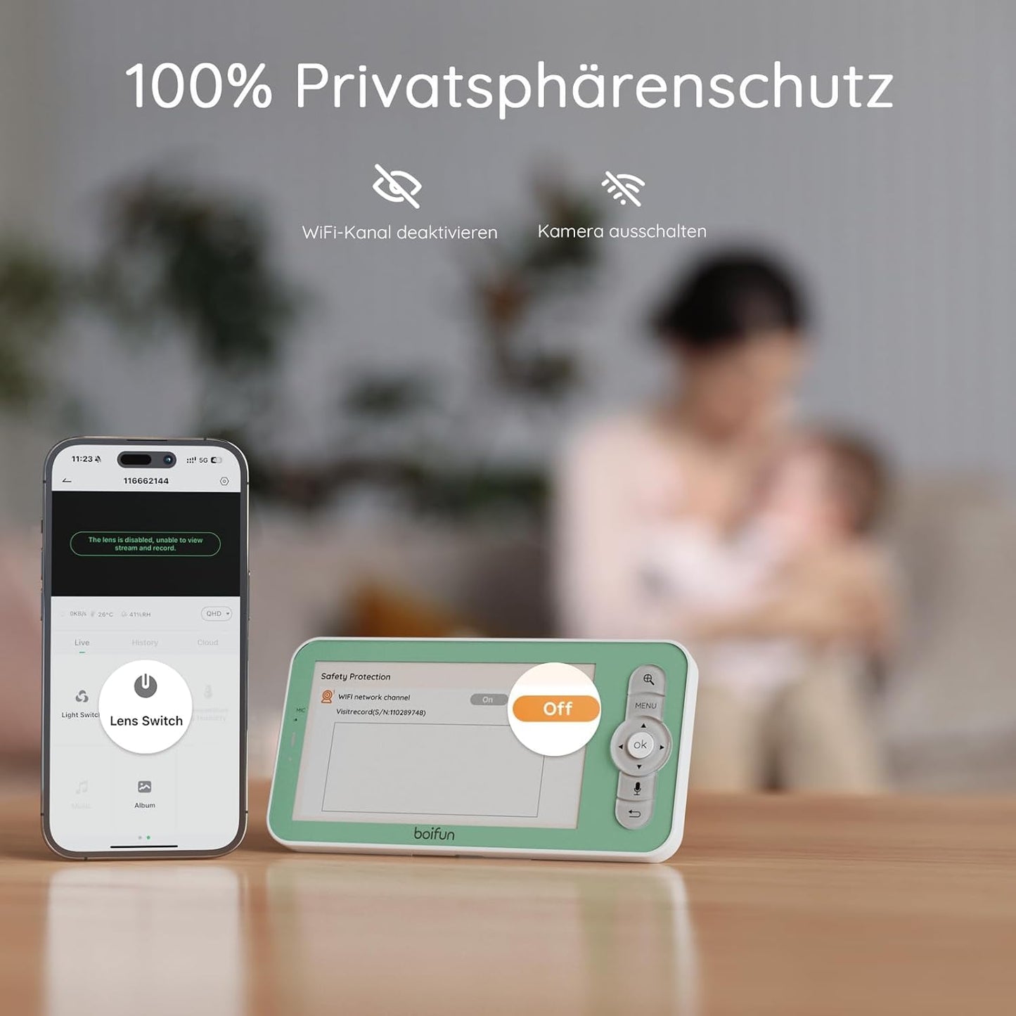Babyphone mit Kamera und 360°-Bewegung, Babyphone mit 1 Kamera