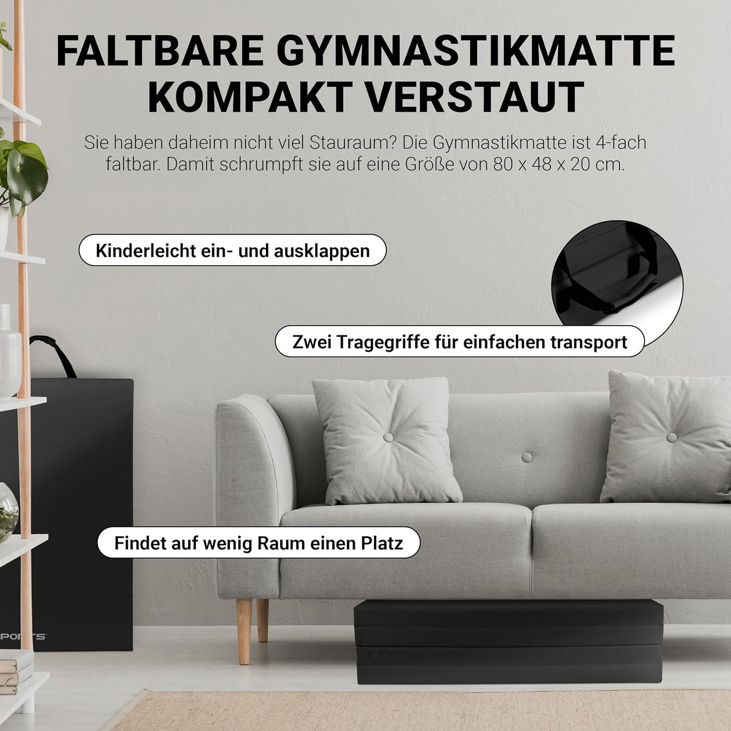 Klappbare Turnmatte, Schwarz 190 x 80 x 5 cm