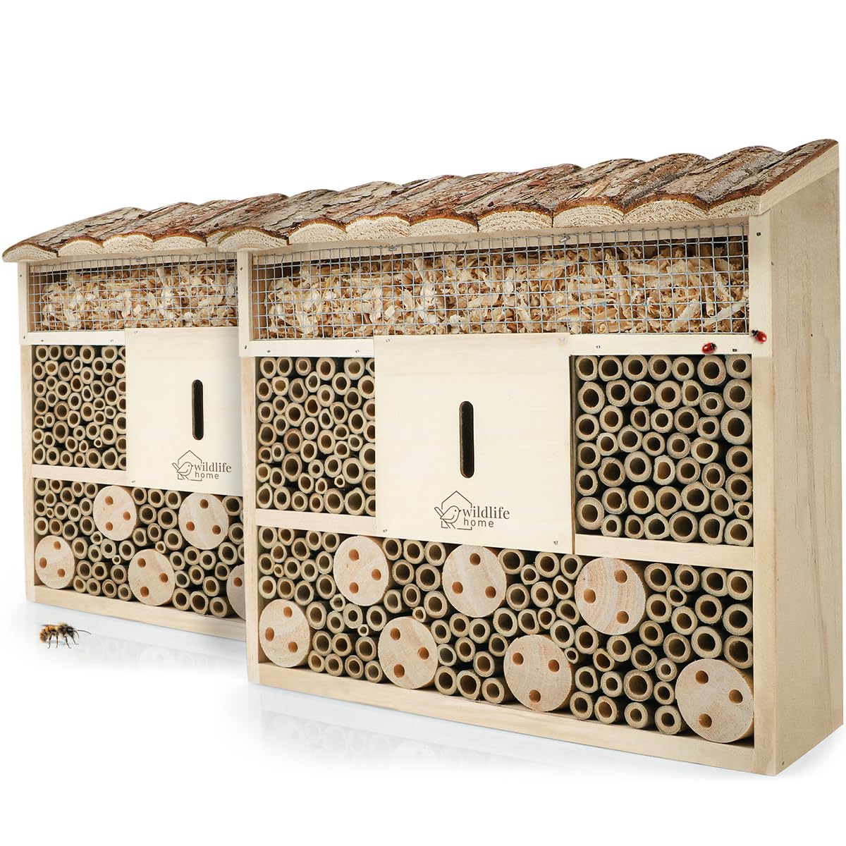 Insektenhotel-Set mit Rindendach, 2 x Wildbienen-Villa (Rindendach)