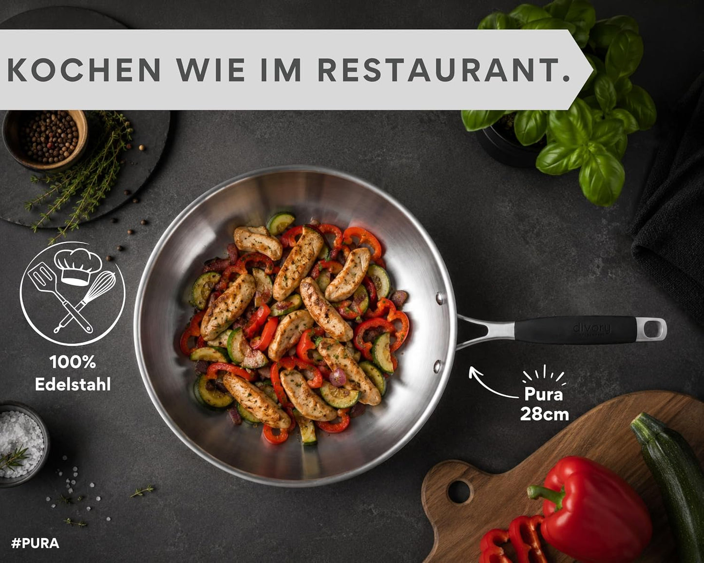 Pura Bratpfanne unbeschichtet für Induktion, Pura 16 cm