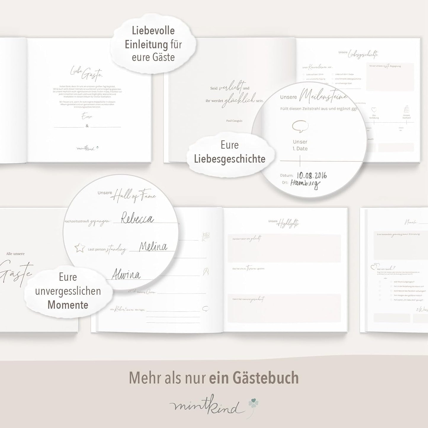 Hochzeit-Gästebuch mit Fragen (inkl. Sticker), Mit Fragen Beige