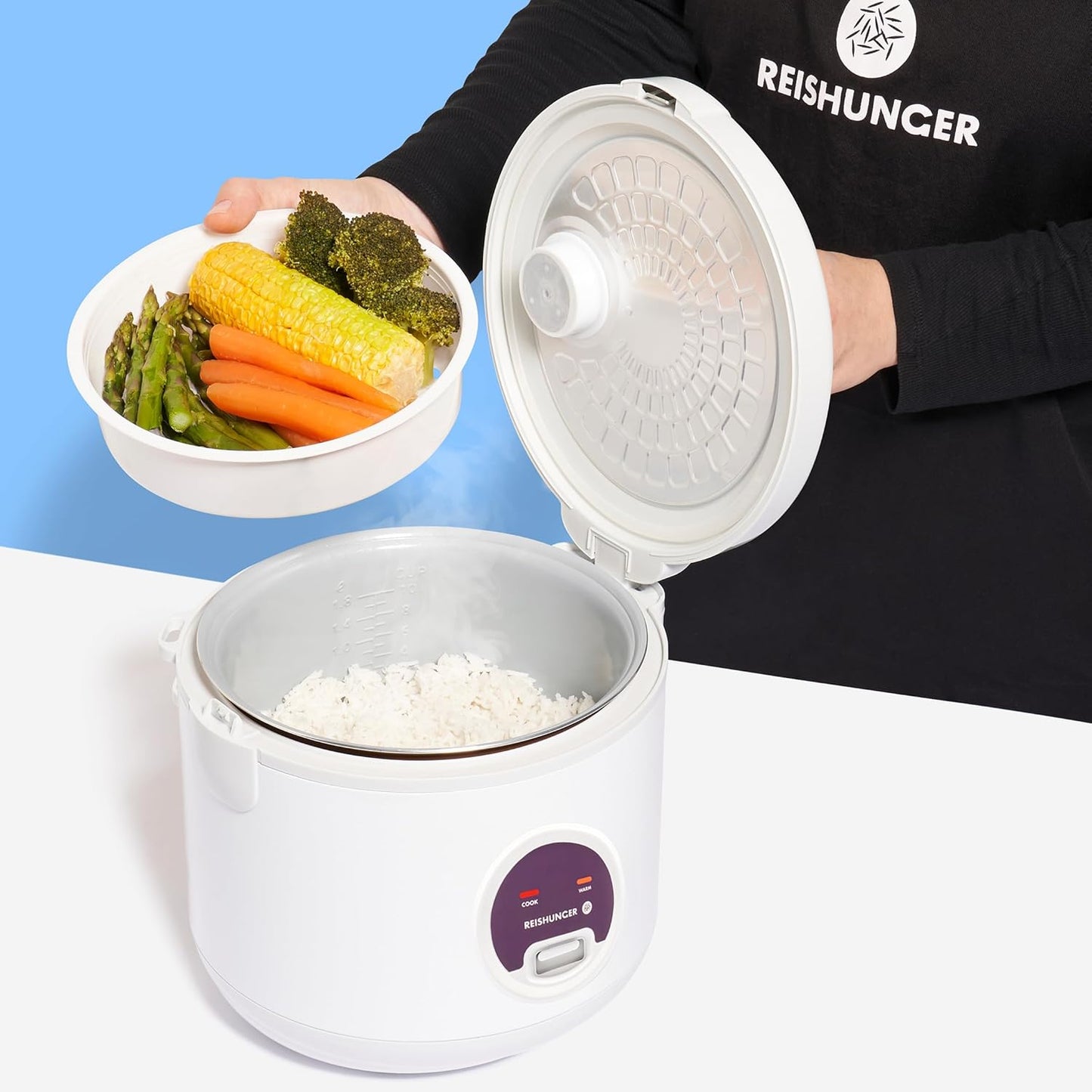 Reiskocher & Dampfgarer mit Keramikbeschichtung, 1,8L | Weiss