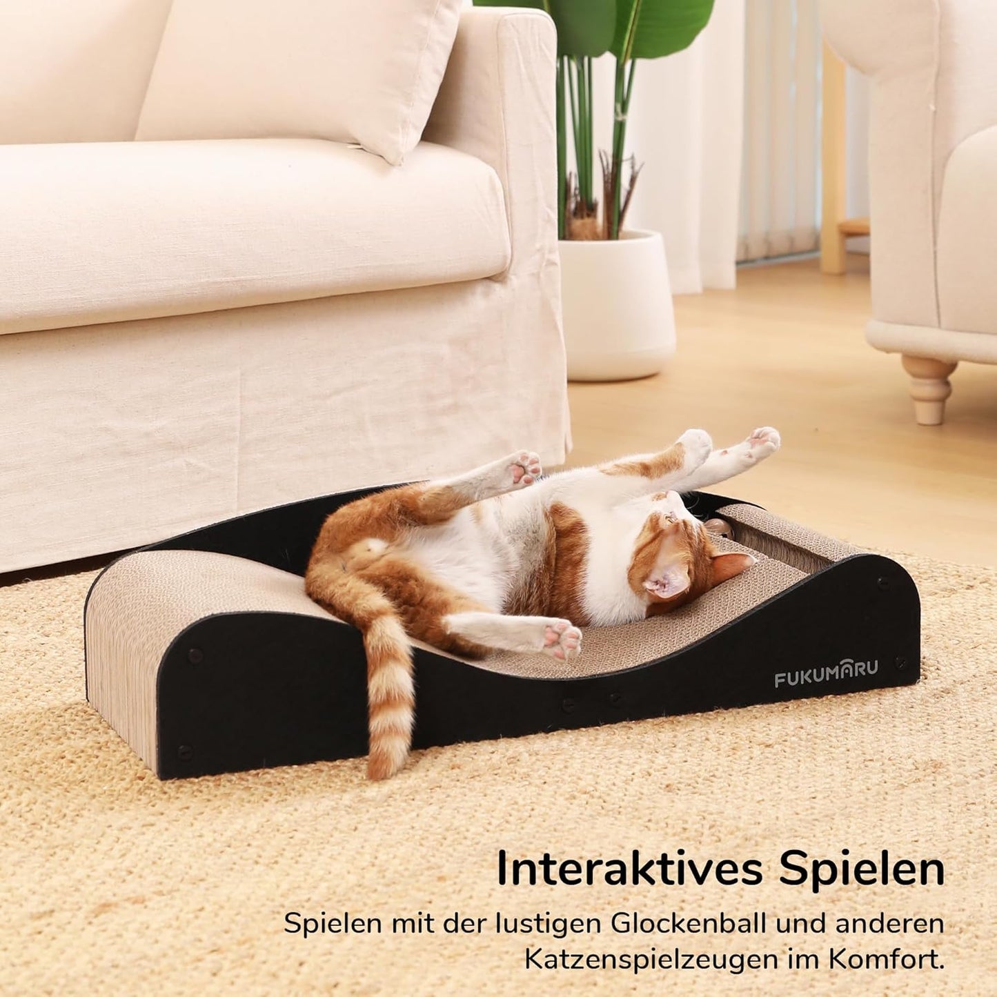 Katzenkratzbrett mit Liege und Ballspielzeug, Schwarz
