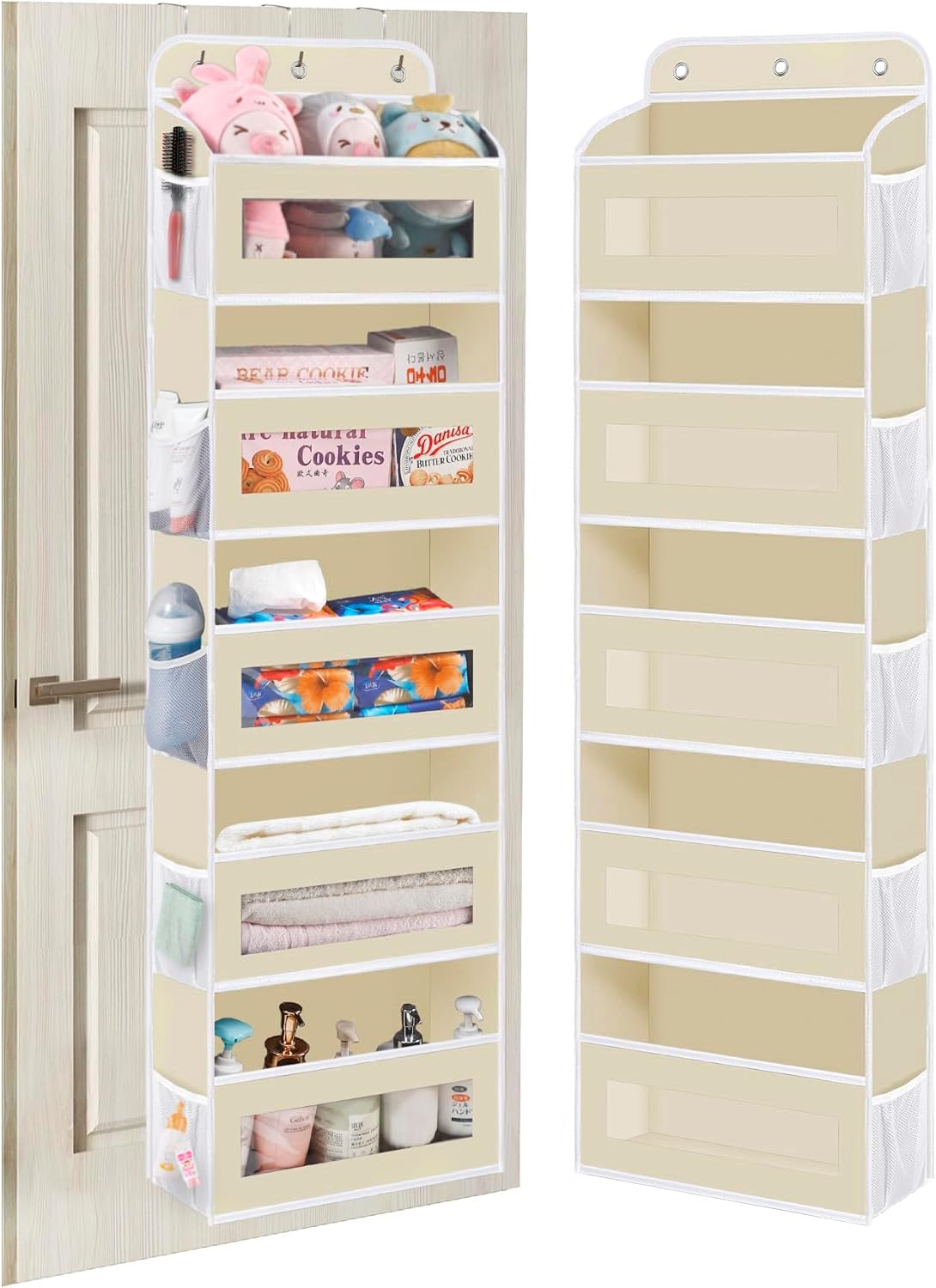 2er-Set Tür-Hängeorganizer mit Klarsichtfenster (5 Fächer), 2 Stück Beige