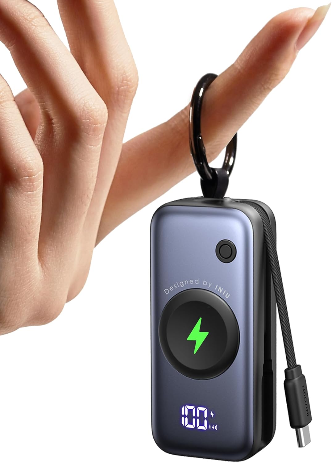 Powerbank mit USB-C Kabel, Schwarz