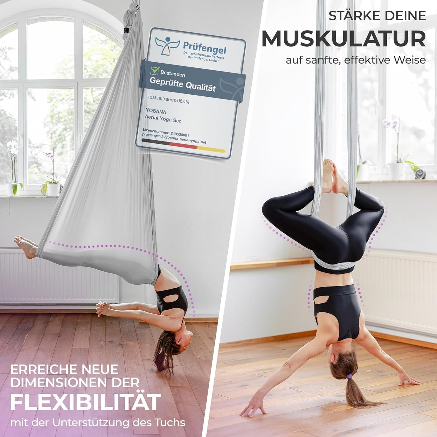 Yogatuch für Aerial Yoga, Silbergrau (1 Set) Einheitsgrösse