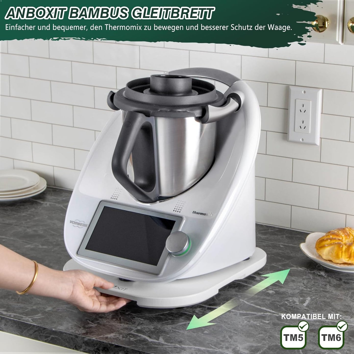Gleitbrett für Thermomix TM6/TM5 mit Rollen, Weiß