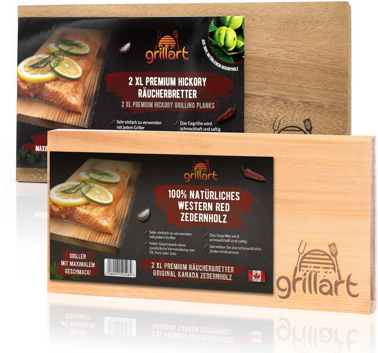 Räucherbretter-Set, Zedernholz 2er + Hickory 2er SET