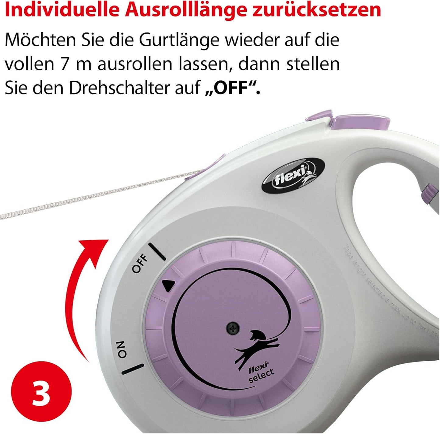 Roll-Leine für Hunde (bis 25 kg, 7 m), hellgrau/violet M: 0-7m (max. 25kg)