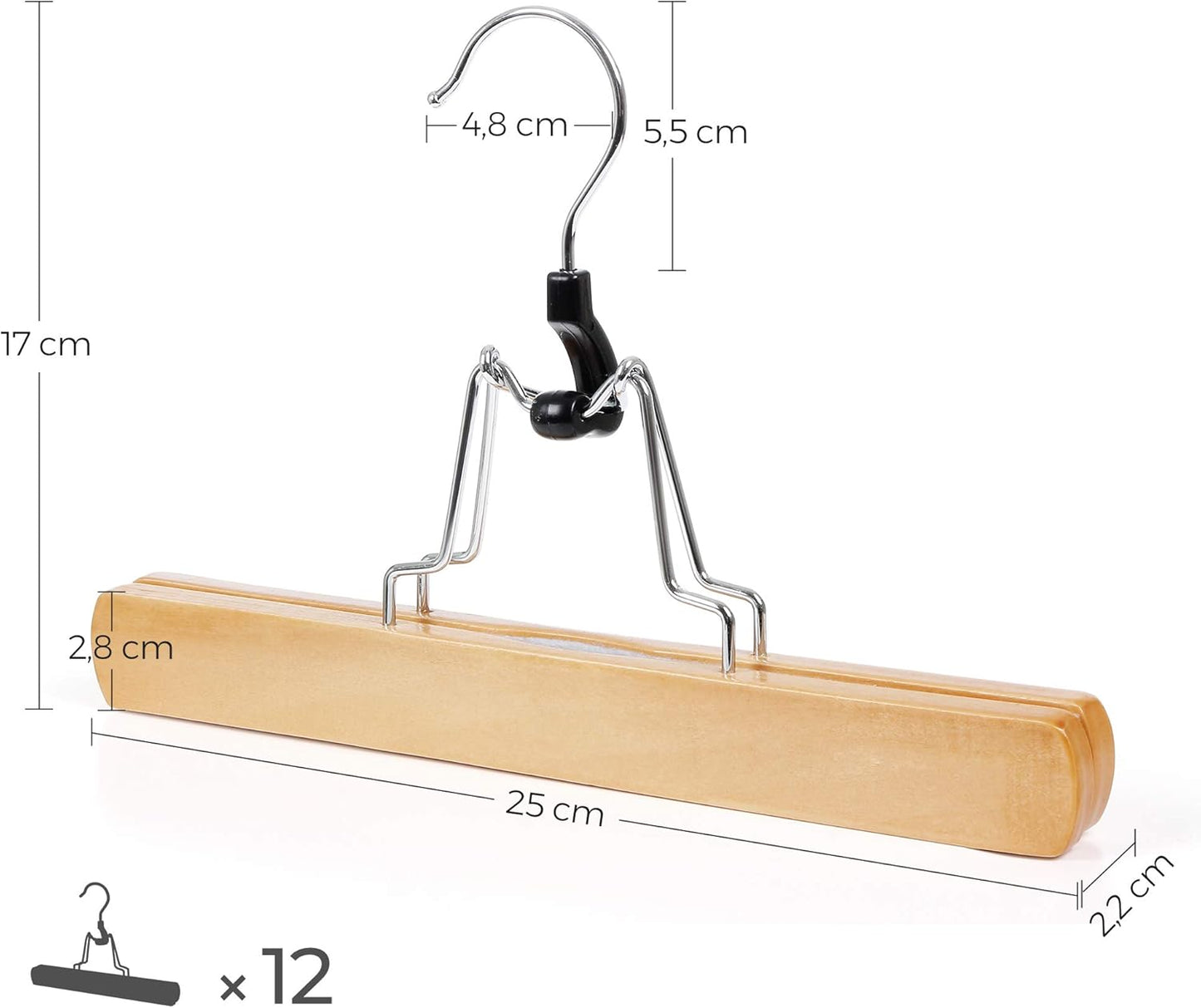 Holz-Hosenbügel-Set mit Klemmfunktion, Natur 60 Stück