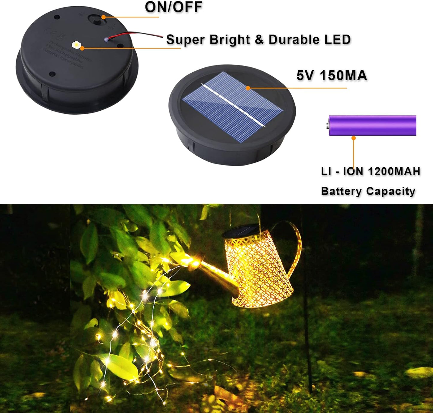 LED Giesskanne mit Lichterkette, 1 PCS|Warmweiss