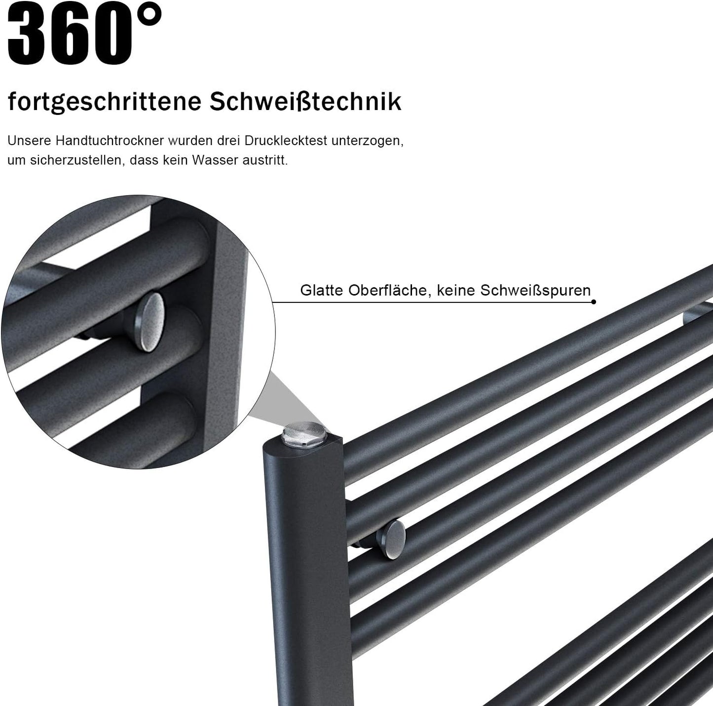 Badheizkörper Handtuchtrockner 160x50 cm, Mittelanschluss, Anthrazit 50x160cm
