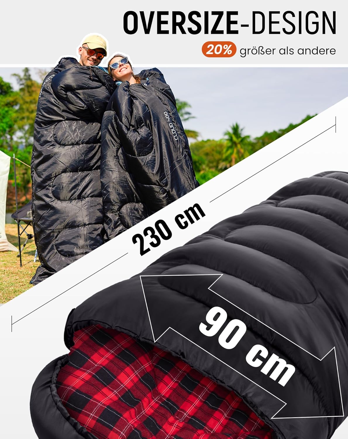 Schlafsack für Erwachsene, Everyday 4 Jahreszeiten Schwarz-R-Zip