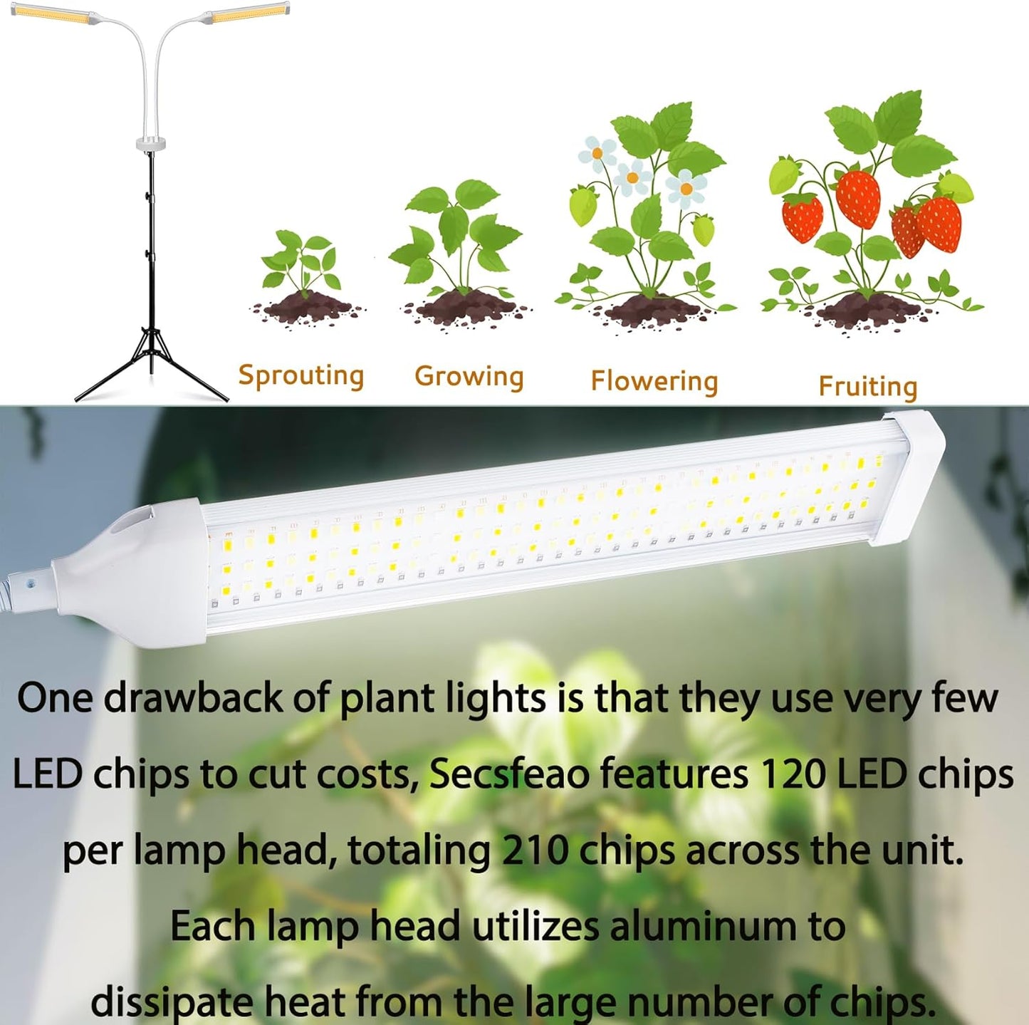 LED-Pflanzenlampe mit Ständer und Zeitschaltuhr, 210 LEDS Weiss