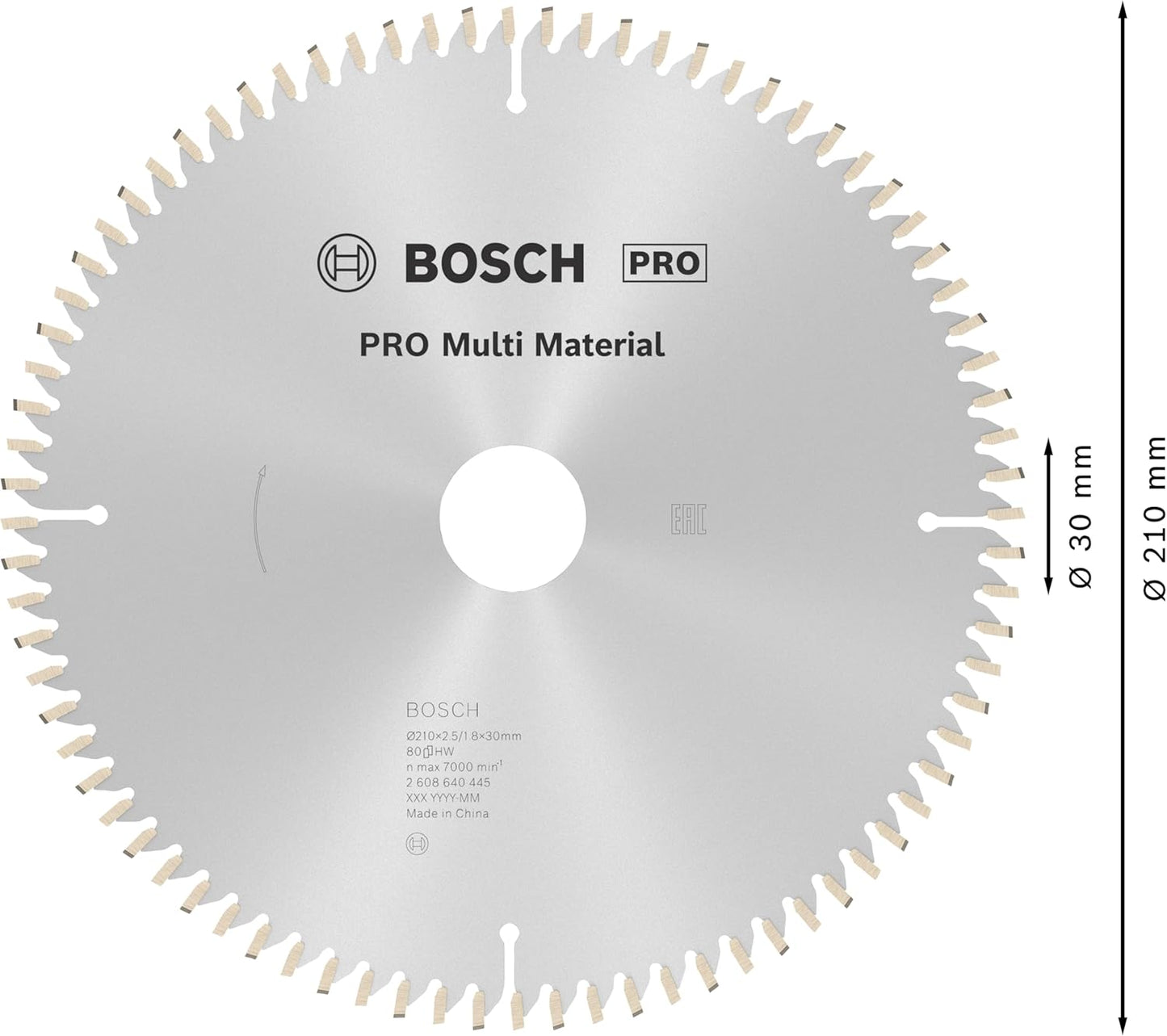 Pro Multi Material Kreissägeblatt, 80 Zähne / Kapp- / Gehrungs- / Tischsäge / 210 x 2.5/1.8 x 30 mm