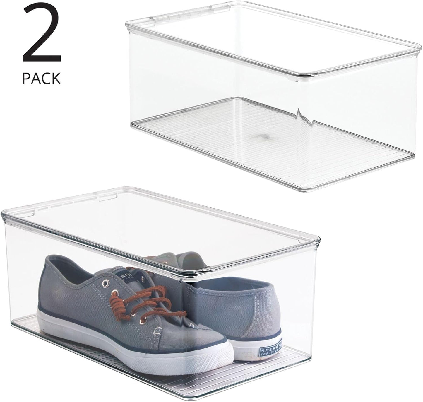 Stapelbare Schuhboxen-Set (2 Stück, durchsichtig), 18,3 x 32,3 x 9,4 cm