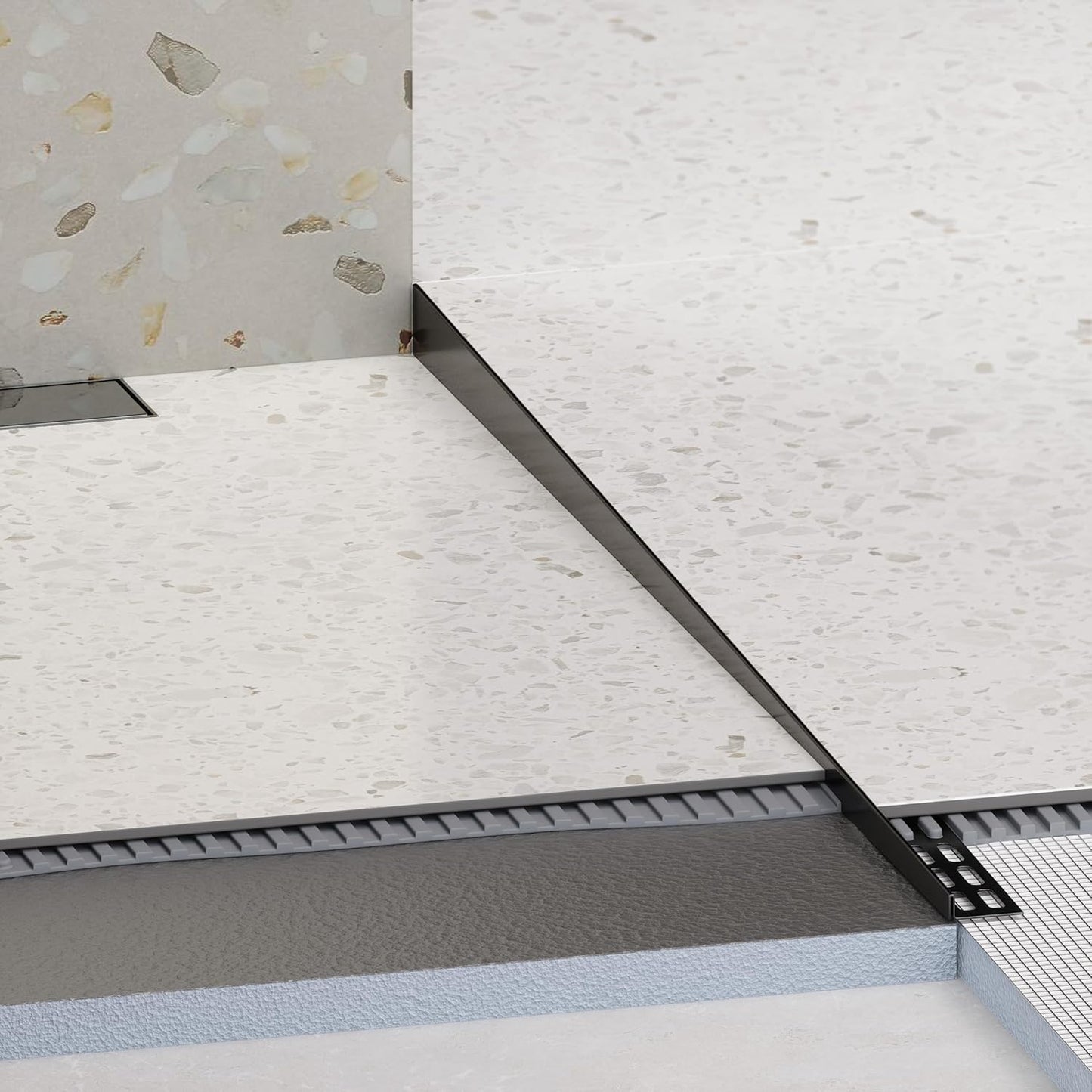 Gefälleprofil für begehbare Dusche (rechts), 100cm x 10/12 mm (Fliese/Kante) Rechts