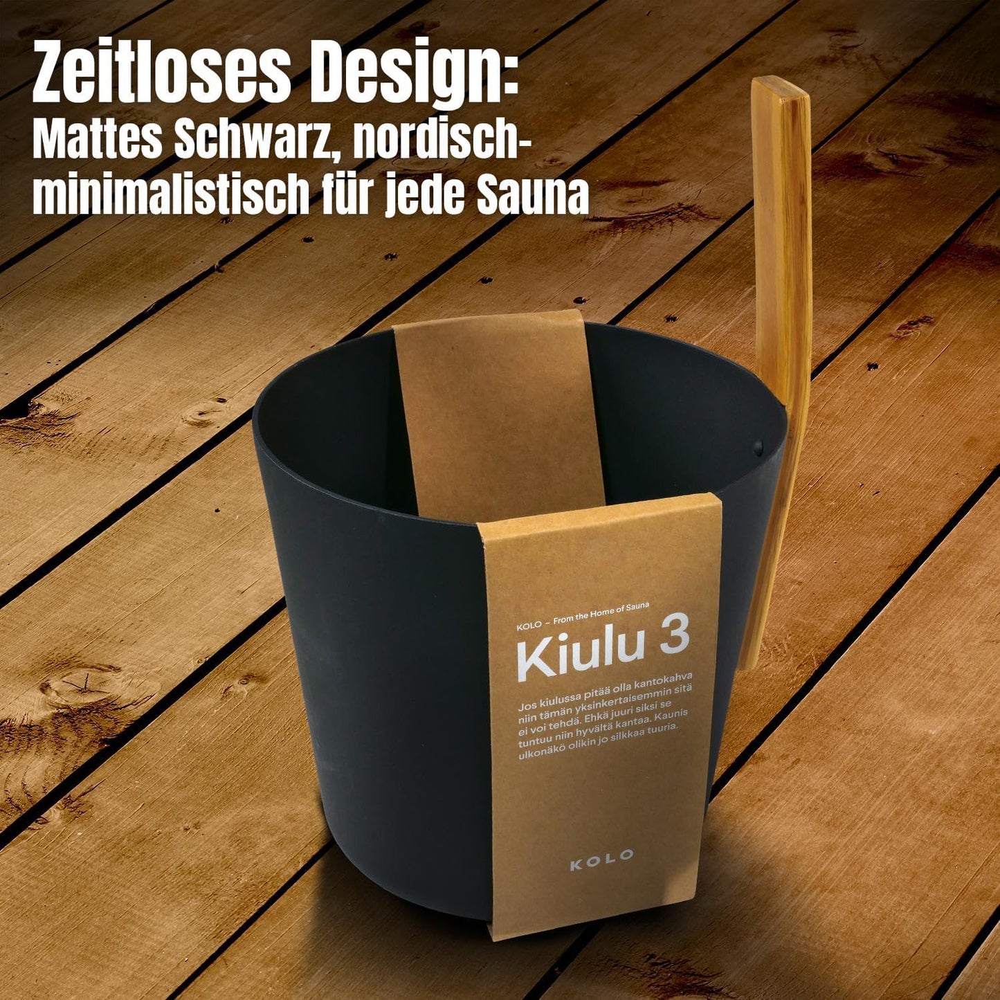 Sauna-Set Kiulu 3 mit Kübel und Kelle, Schwarz