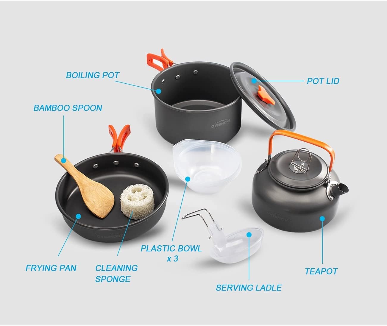 Camping Kochgeschirr-Set DS300 mit Kaffeekanne & Teekanne, DS300, Orange