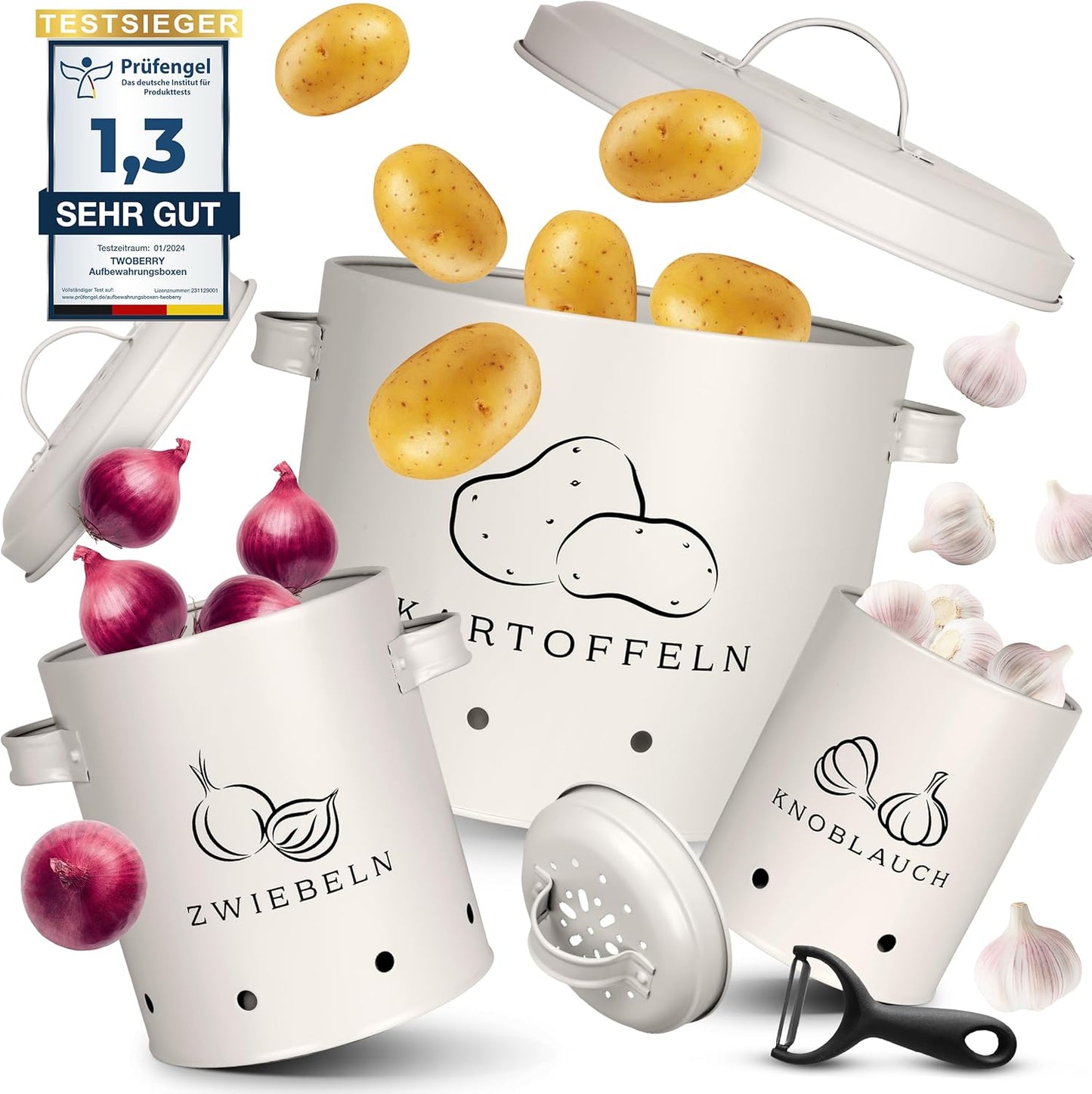 4-teiliges Aufbewahrungsbox-Set mit Sparschäler, Weiss