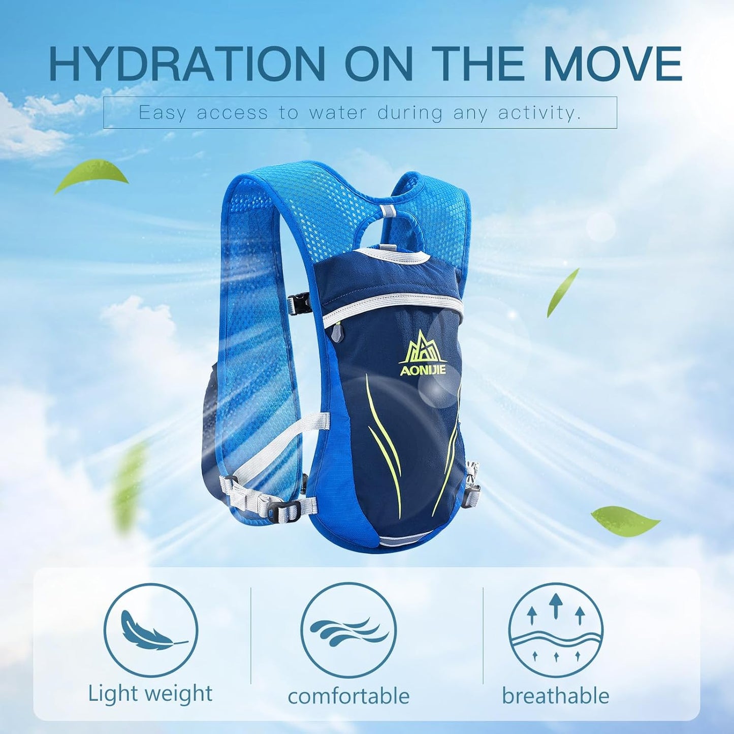 Trinkrucksack für Outdoor-Sport & Trailrunning, blau (ohne zwei flaschen)