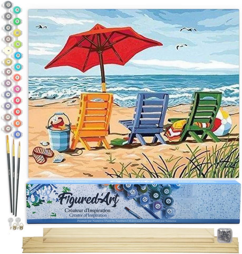 Malen nach Zahlen - Stühle am Strand, Stühle am Strand 40x50cm Mit Keilrahmen (nicht gespannt)