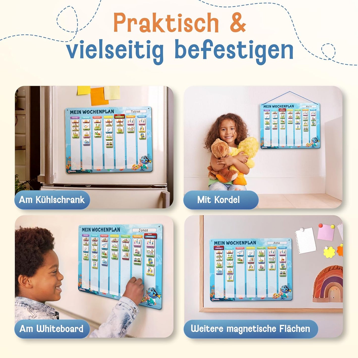 Wochenplaner und Magnettafel für Kinder, Blau Wochenplan