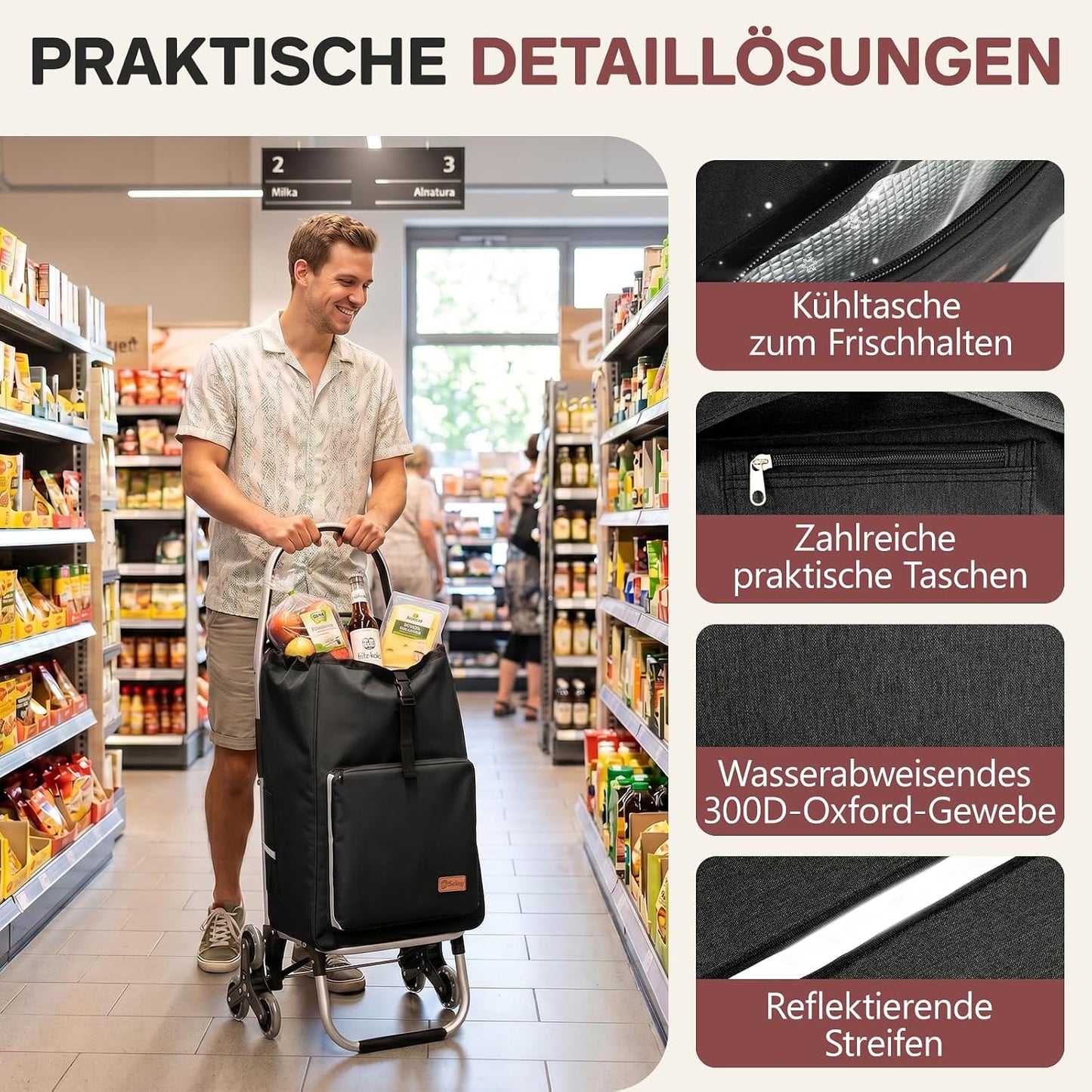 Klappbarer Einkaufstrolley, Schwarz