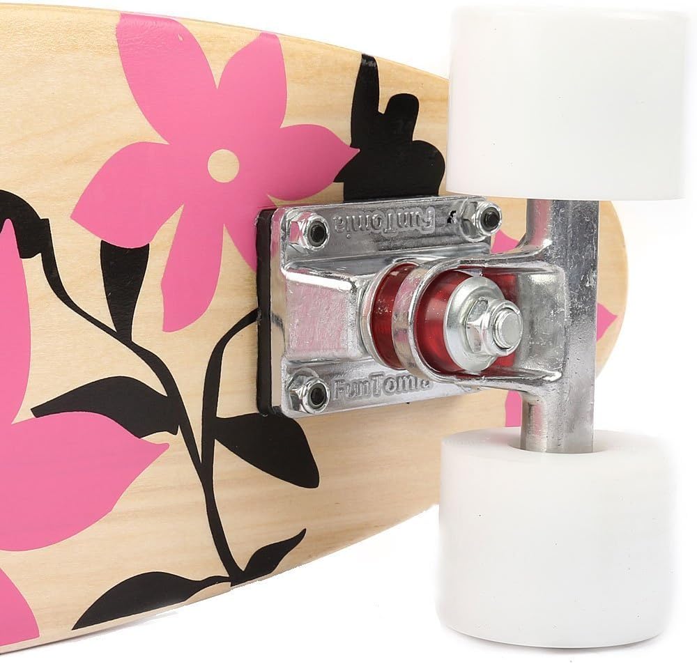 Mini-Board Cruiser, Pink Blume / mit weissen Rollen