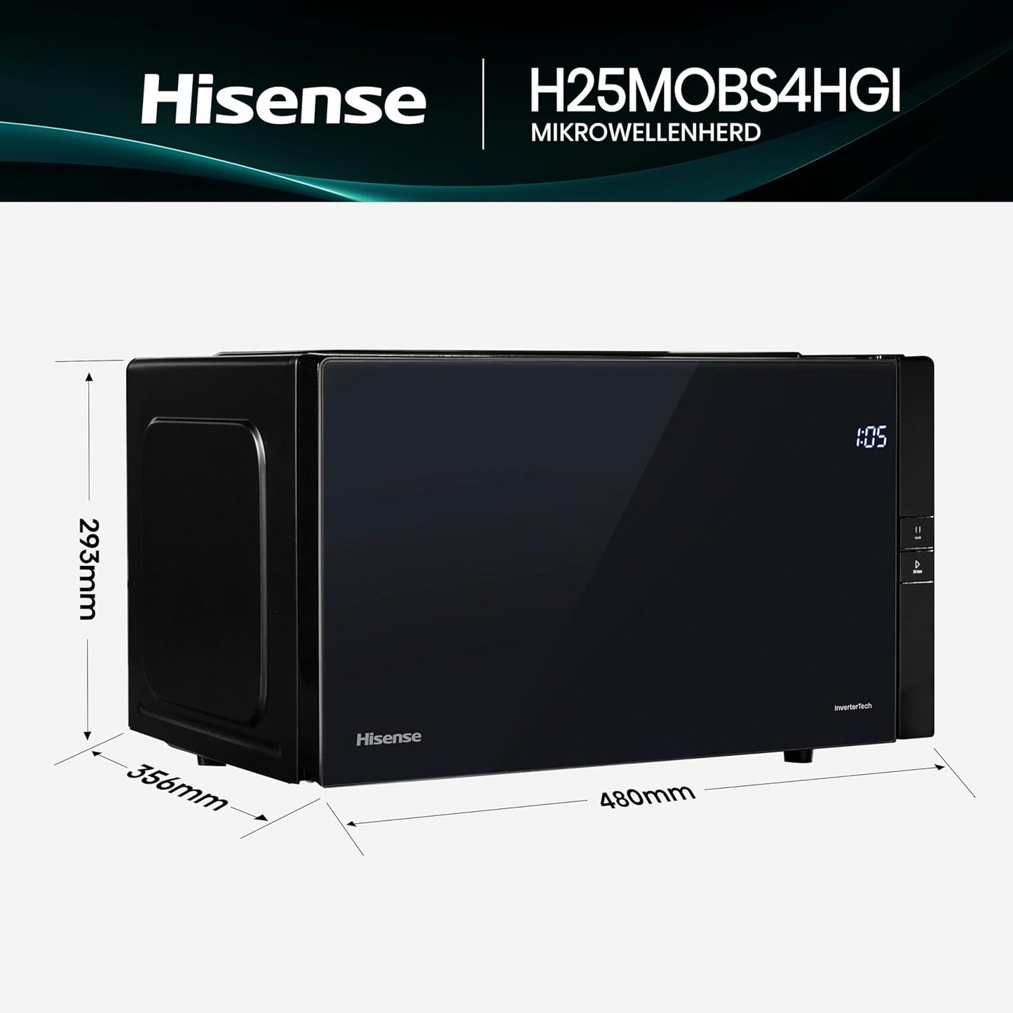 H25MOBS4HGI Mikrowelle mit InverterTech und Grillfunktion, 25 L Digitale Steuerung Mit InverterTech
