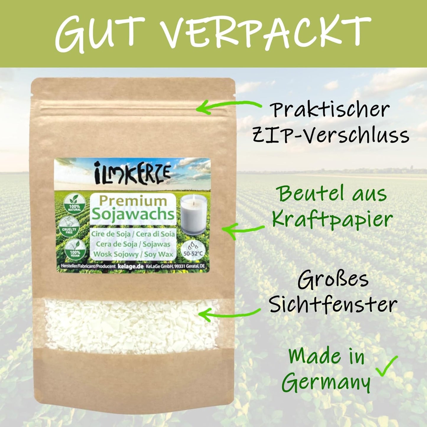 Premium Sojawachs Flocken für Kerzen, Sojawachs für Kerzen 2 kg