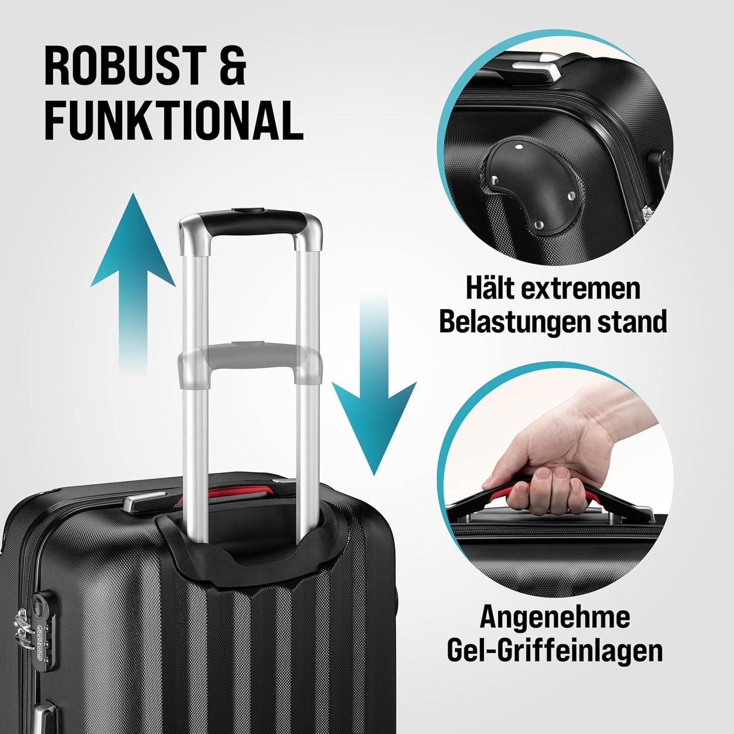 3-teiliges Hartschalenkoffer-Set, Schwarz
