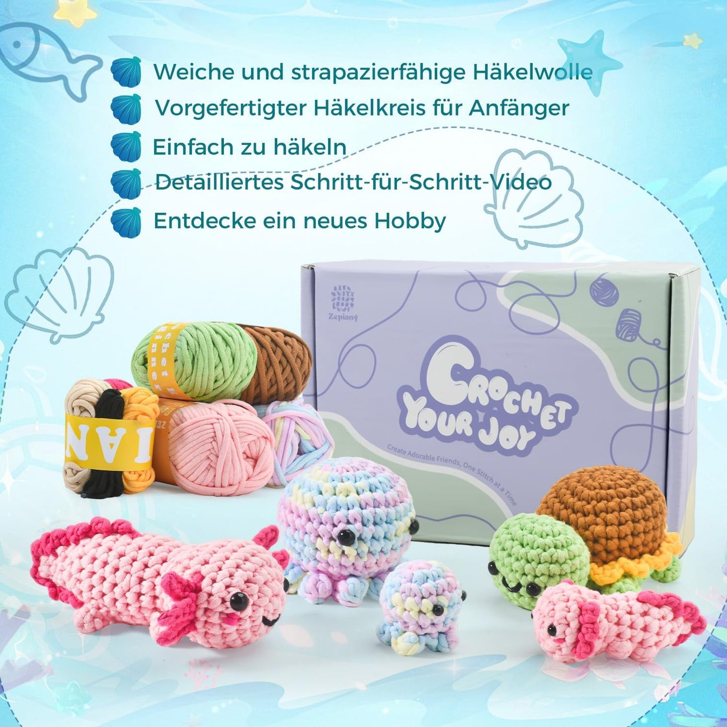 Häkelset für Anfänger mit Amigurumi Zubehör