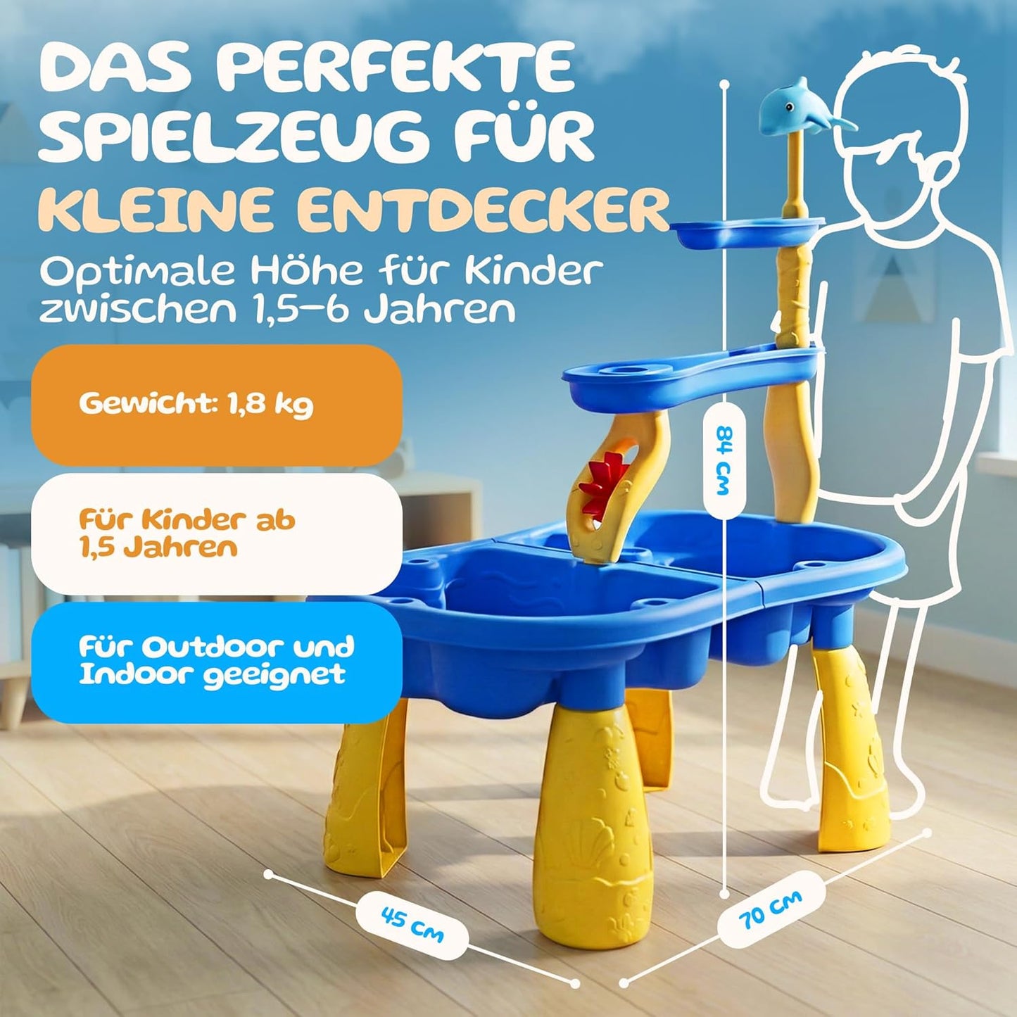 2-in-1 Sand- und Wasserspieltisch mit Zubehörset