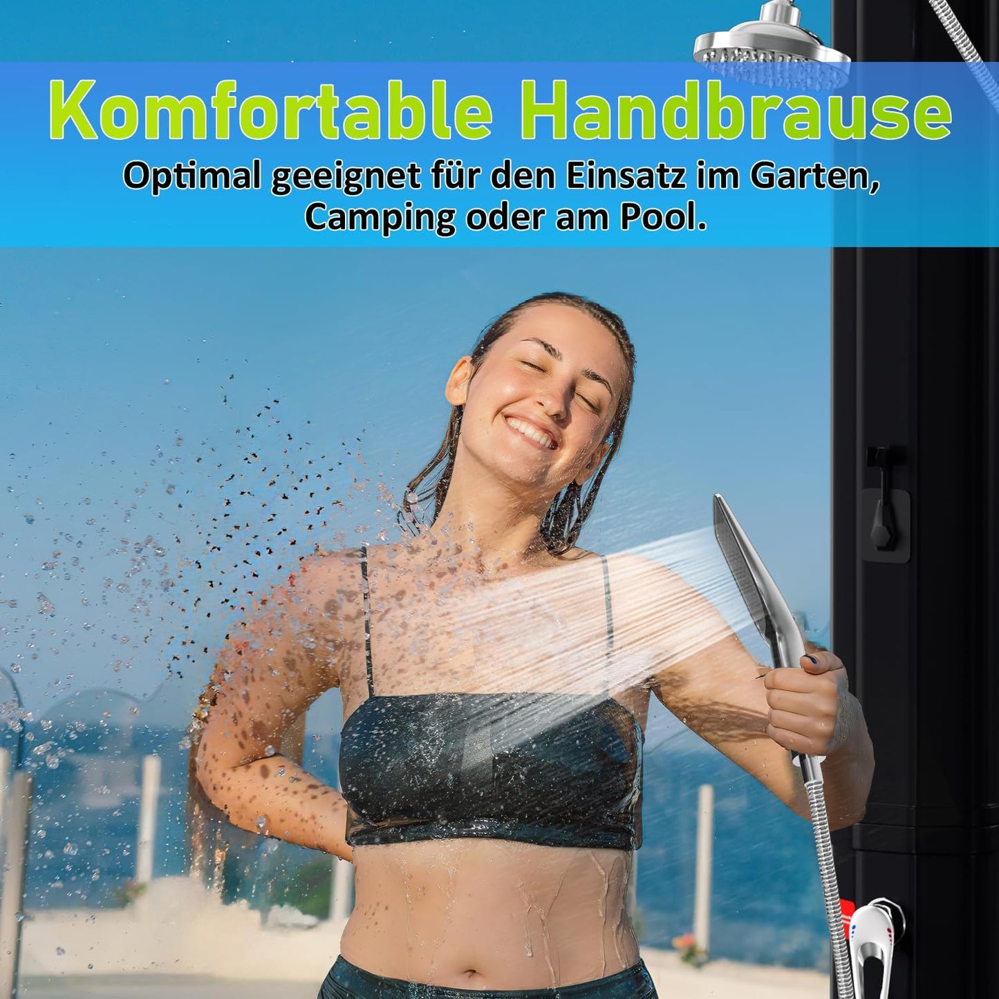 Solardusche mit Fussdusche und schwenkbarem Kopf, 20L mit Schutzhaube