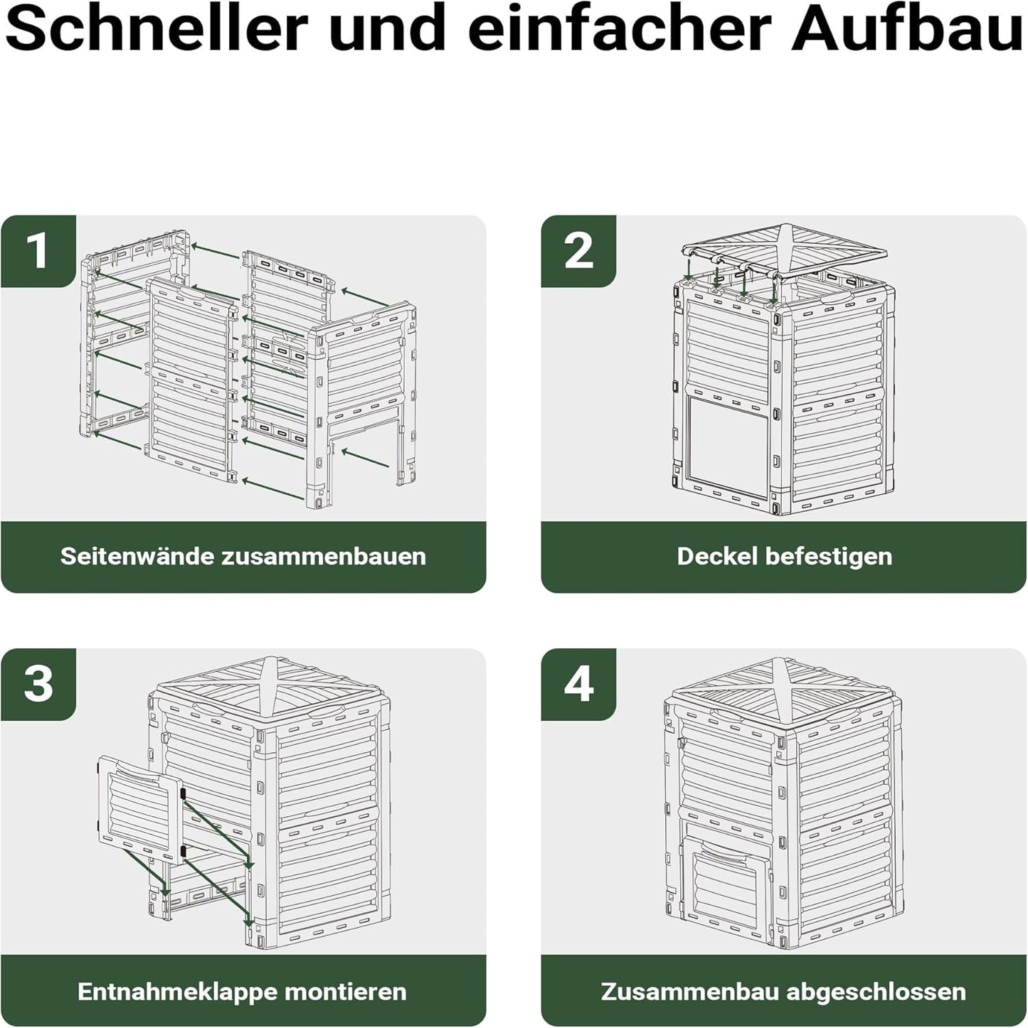 Gartenkomposter 300L mit Bodenklappe, Kunststoff 61x61x82 cm