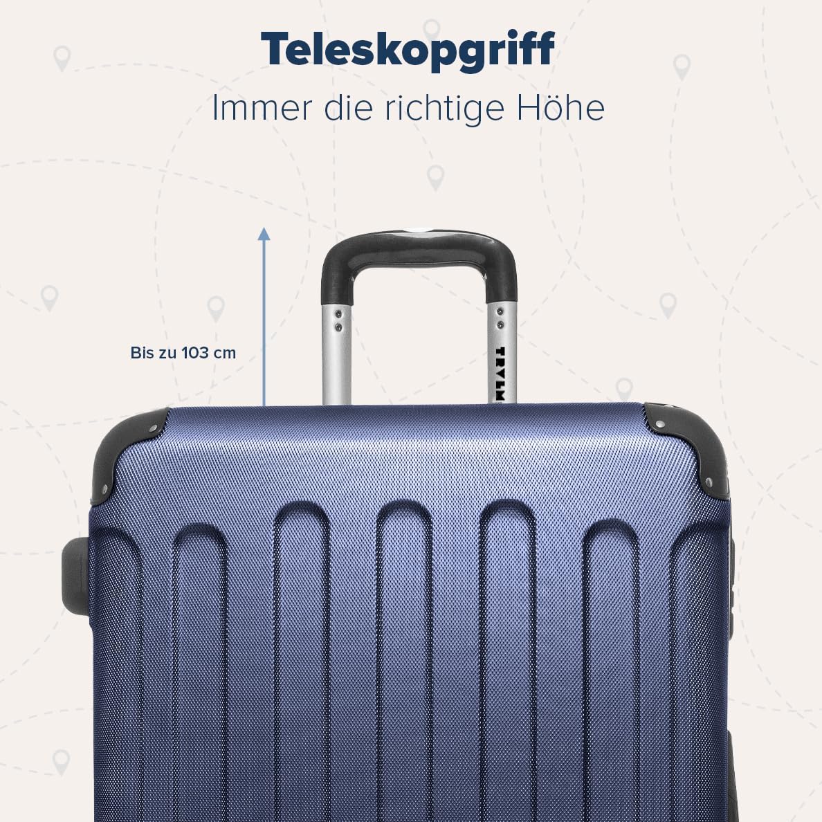 3-teiliges Hartschalen-Kofferset, TSA-Schloss, Teleskopgriff, Kofferset 3 teilig Blau