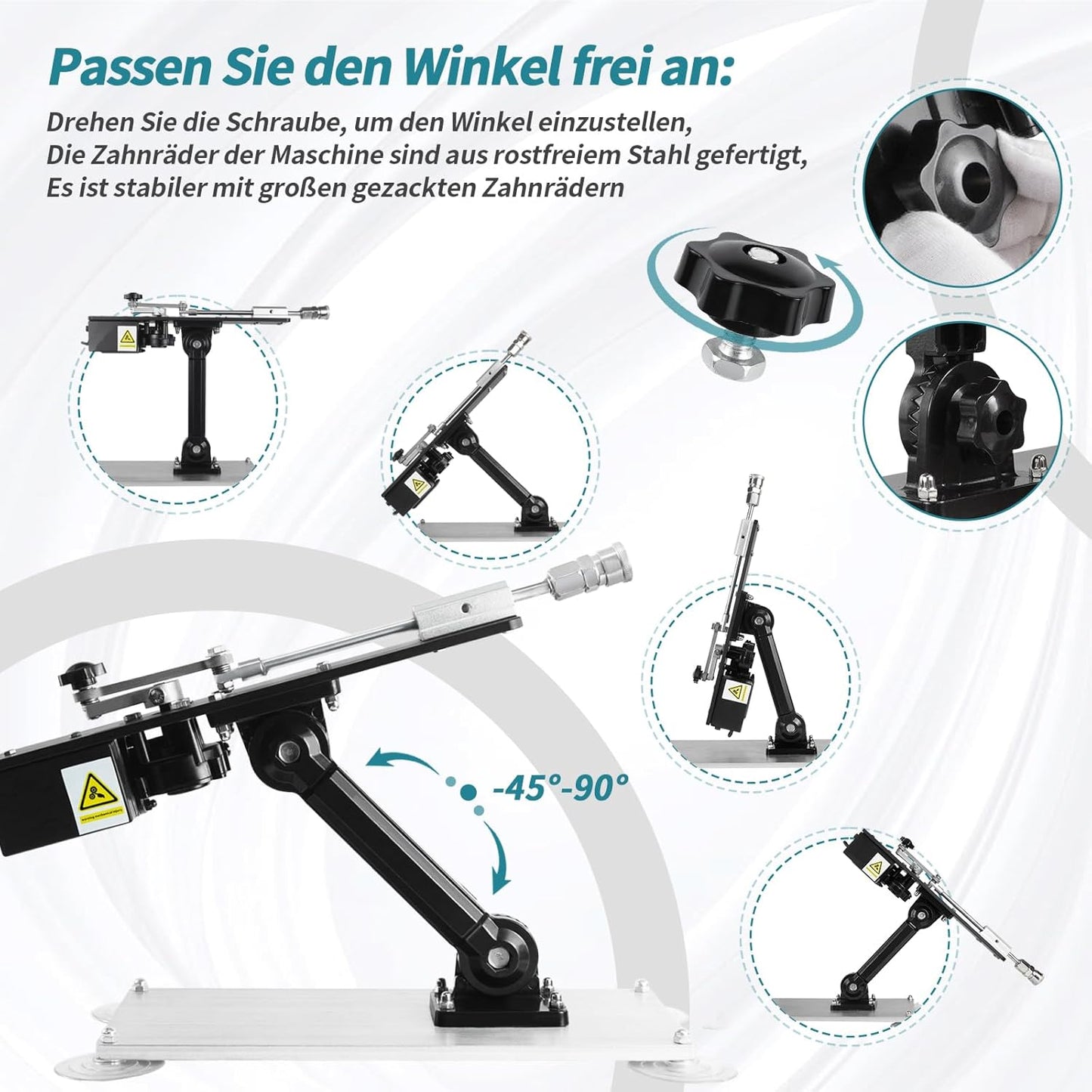 Fickmaschine mit Dildo, Fernbedienung und Adapter, Silber mit Schwarz