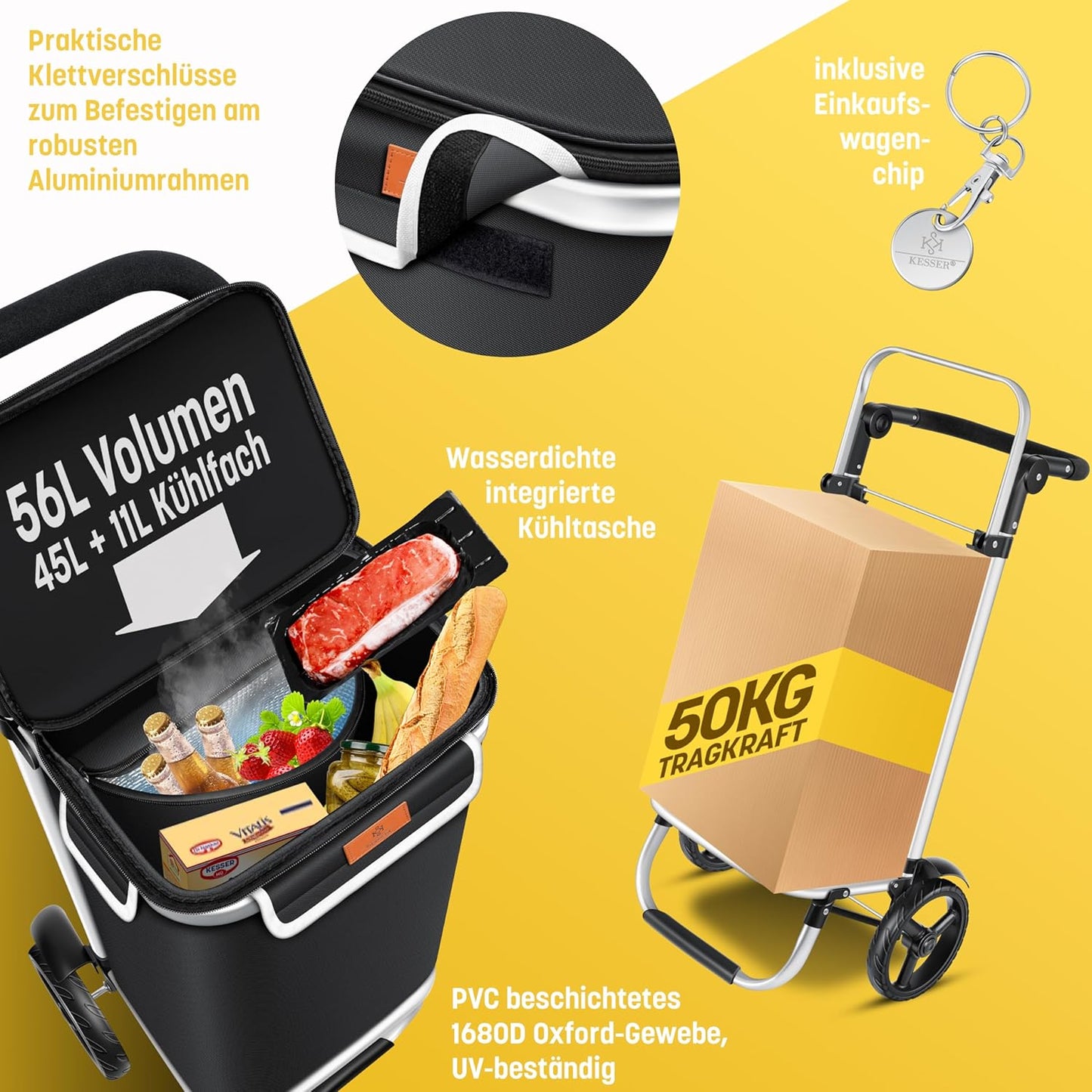 Einkaufstrolley mit Treppensteiger, Schwarz