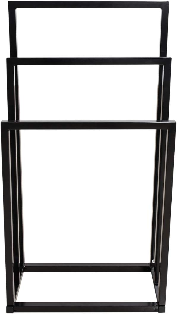 Freistehender Handtuchhalter mit 3 Handtuchstangen, Schwarz 45 x 22 x 86 cm