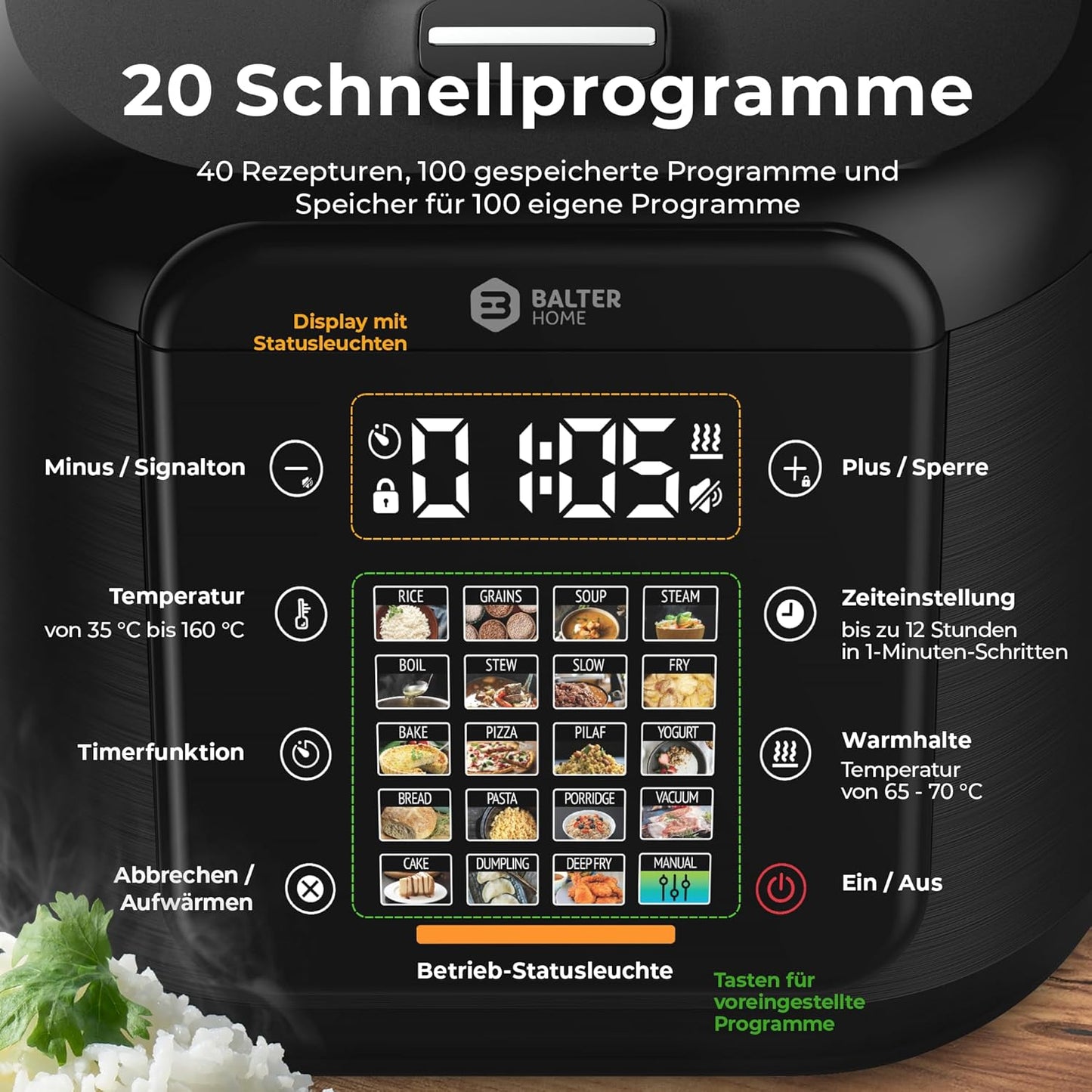 Multikocher, 20 Programme