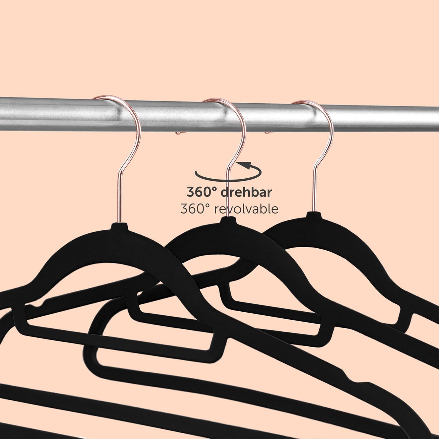50er-Set Samt-Kleiderbügel, 50 Stück Rosegold / Schwarz