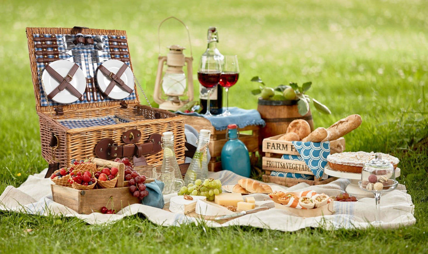 Handgefertigter Picknickkorb für 4 Personen, Picknickkorb für 4 Personen - Blau / 1